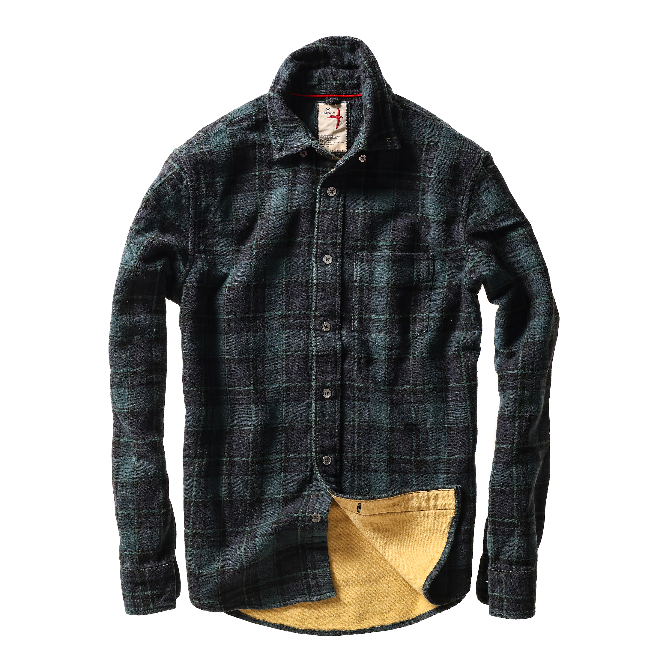 Plaid shirt with yellow lining on a white background