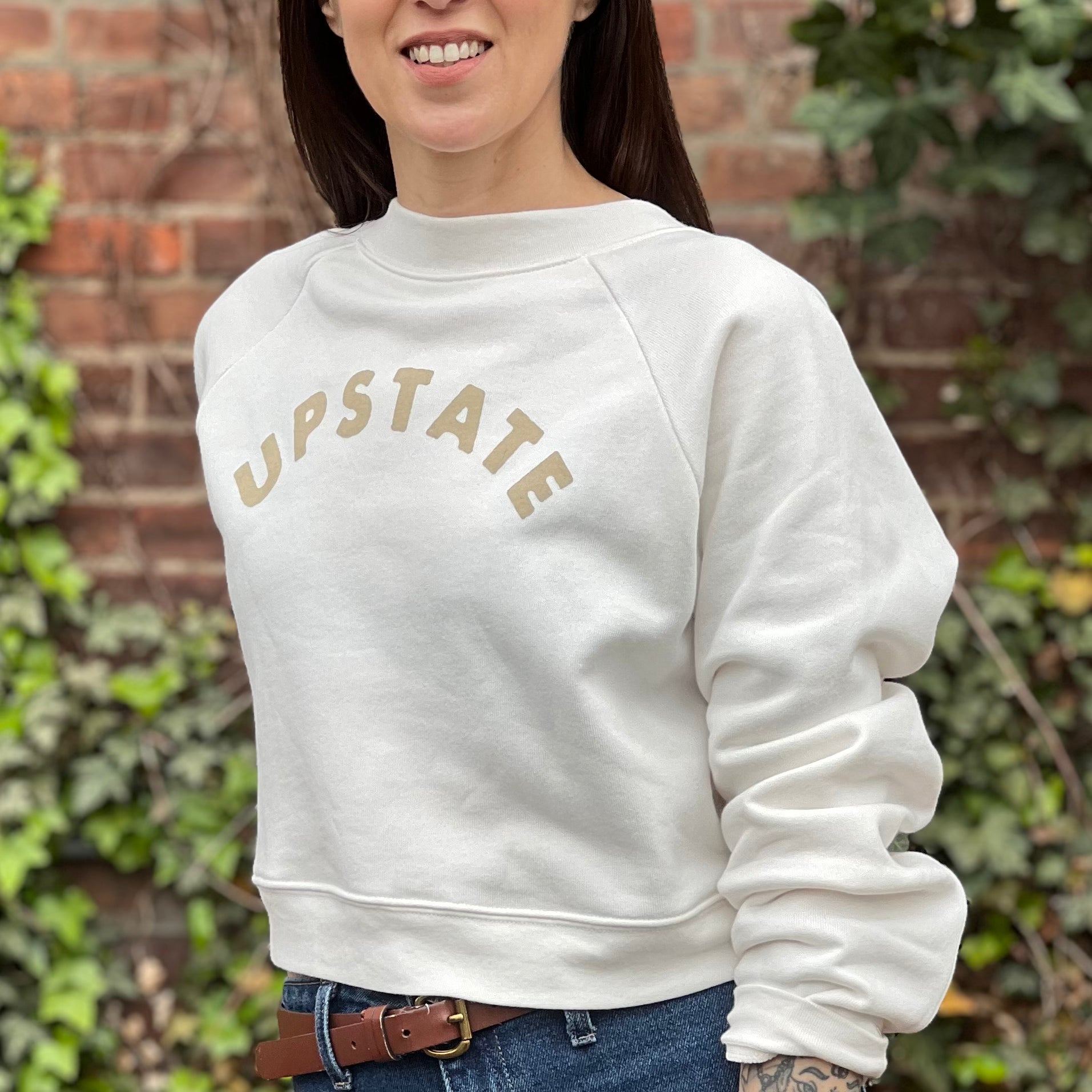 Upstate Arch Crop Crewneck - Vintage White