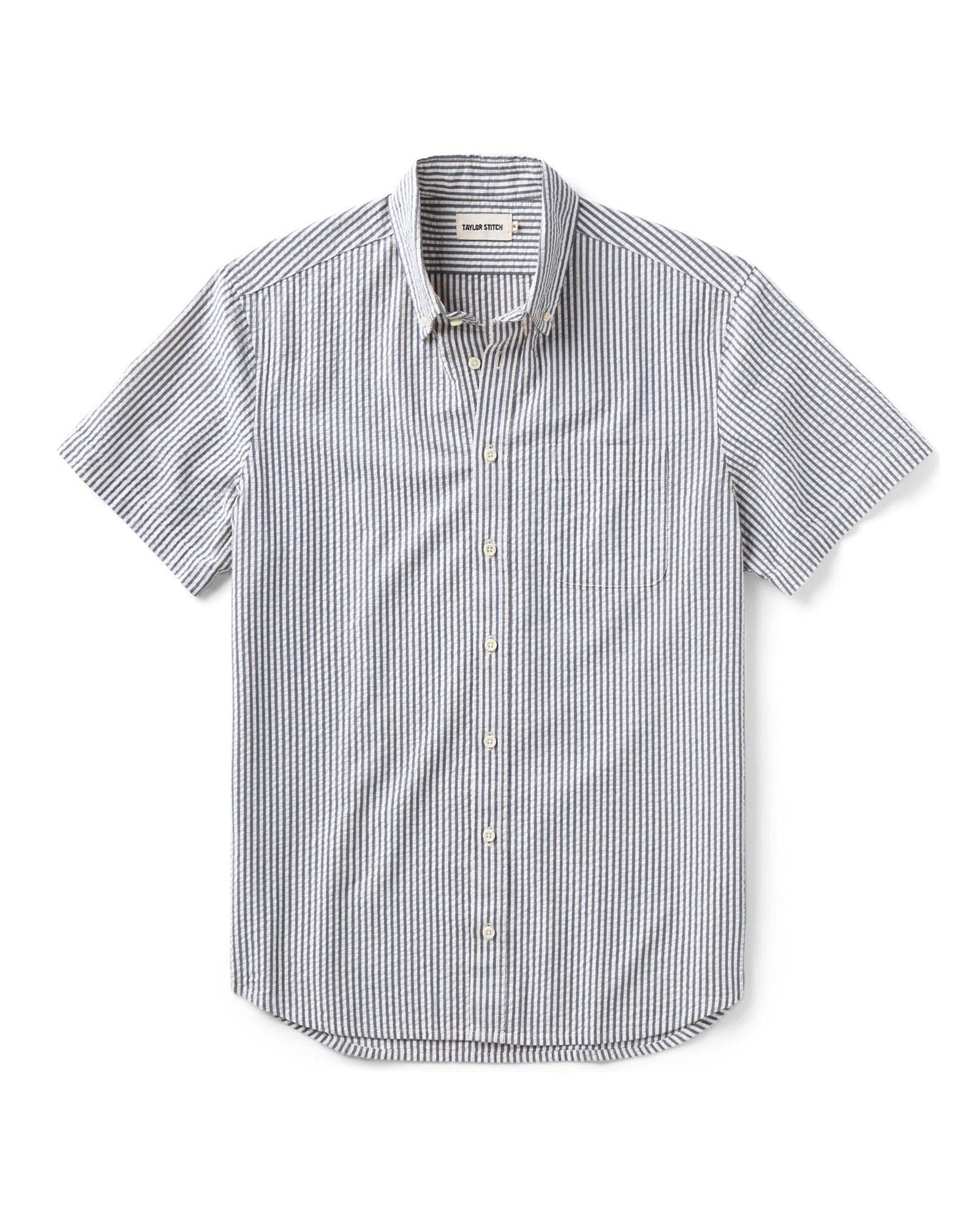 Taylor Stitch The Short Sleeve Jack in Steel Blue Stripe Seersucker