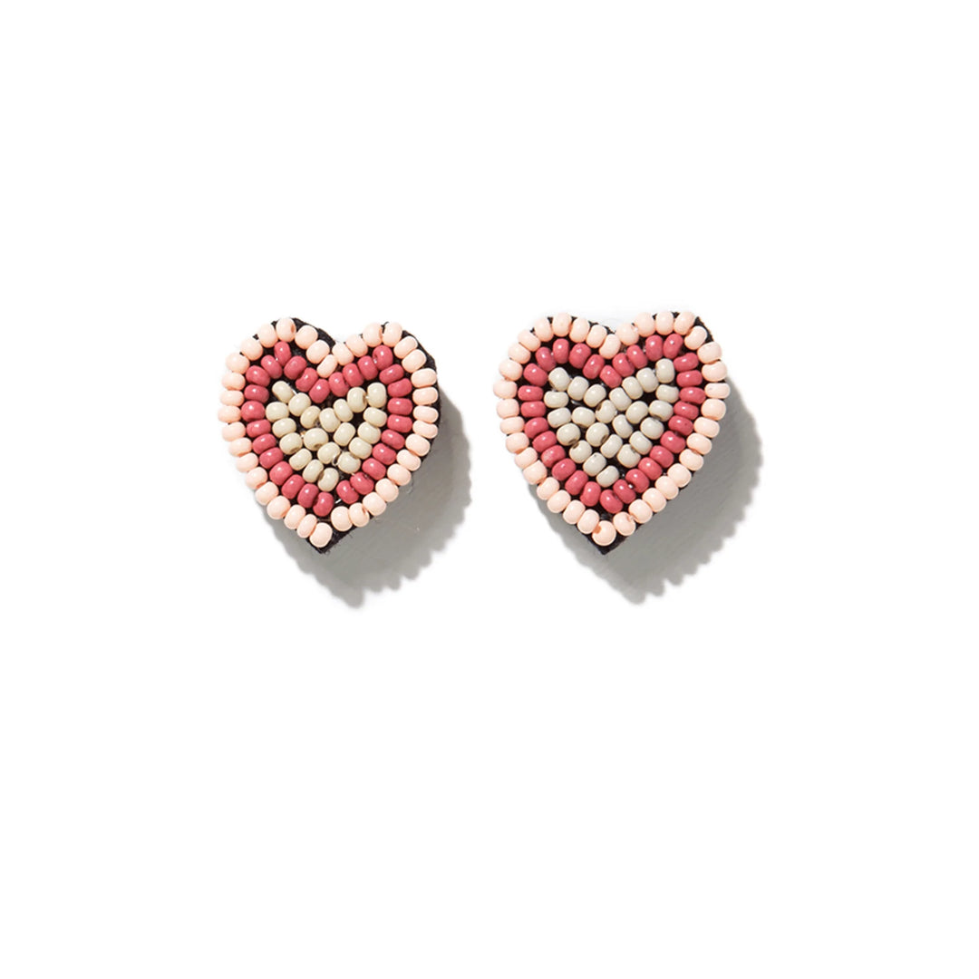 Blush Pink Terra Cotta Ivory Heart Seed Bead Post Earrings