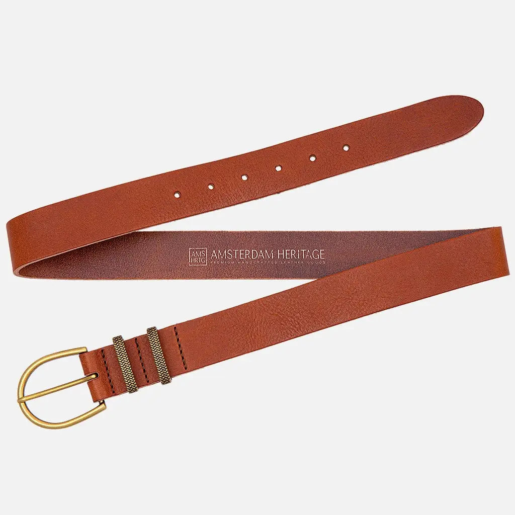 Pieta Gold Buckle Brown Full Grain Leather Belt Women