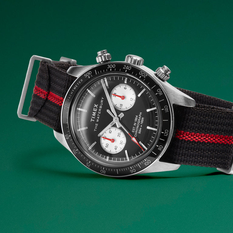 Waterbury Heritage Chronograph 39mm Fabric Strap Watch - Black/Red