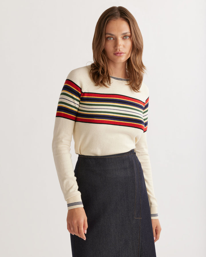 Cozy Stripe Pullover in Cream Multi Stripe