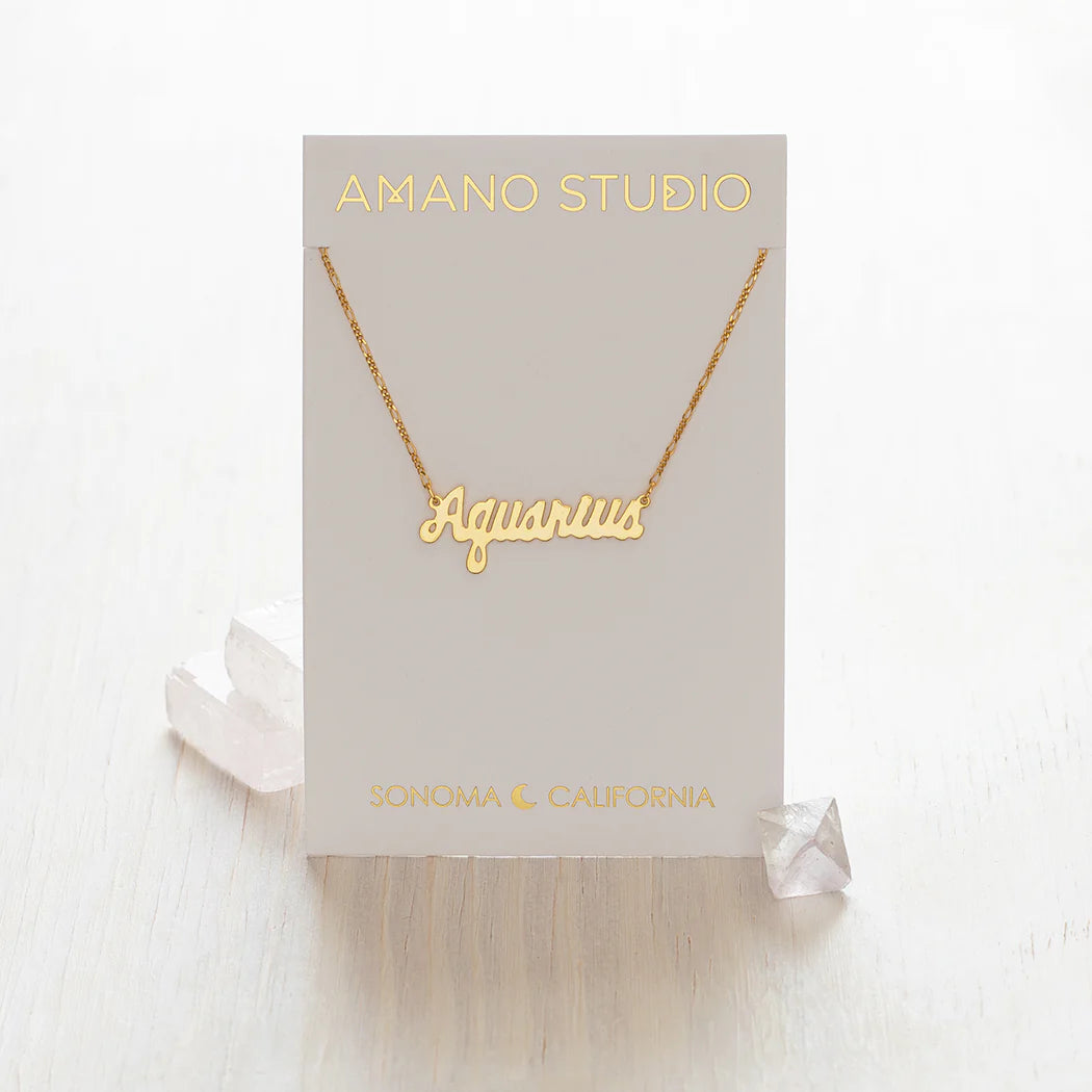 Zodiac Script Necklace- Aquarius