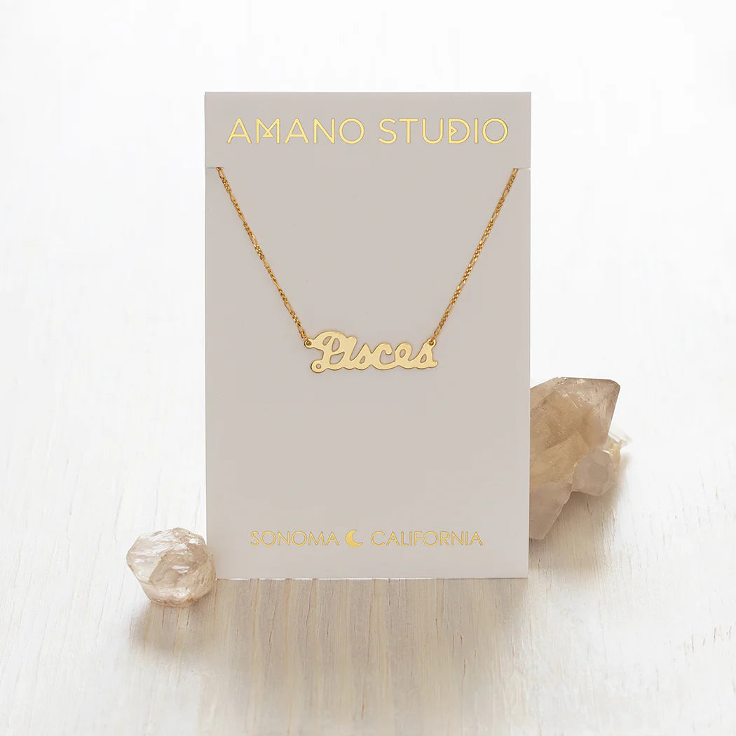 Zodiac Script Necklace- Pisces