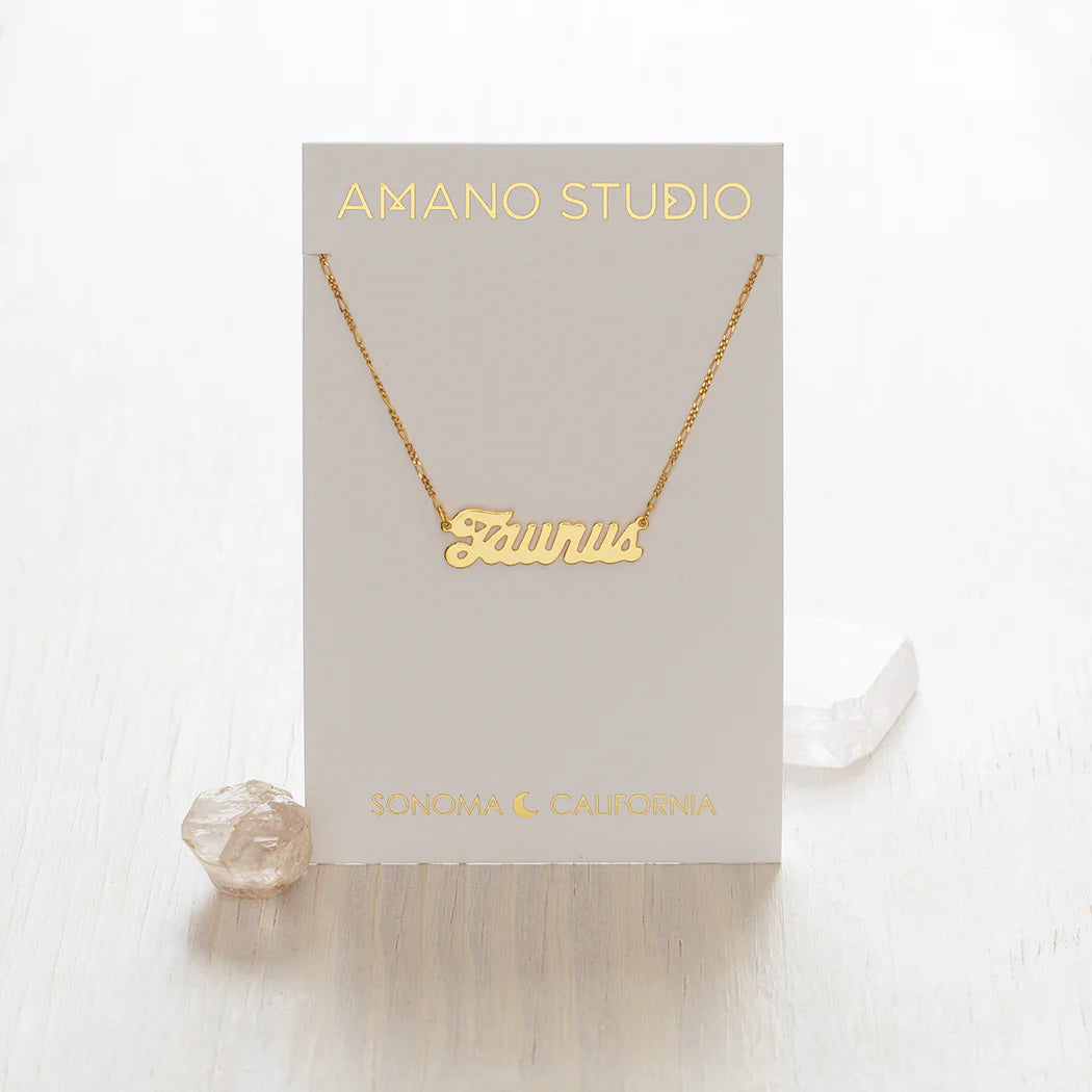 Zodiac Script Necklace- Taurus