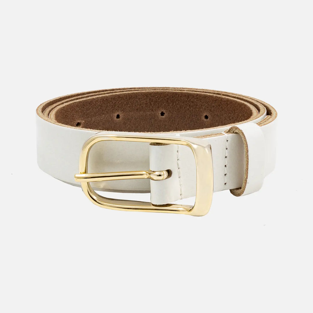 Lasse Gold Buckle Skinny Classic Design Leather Belt