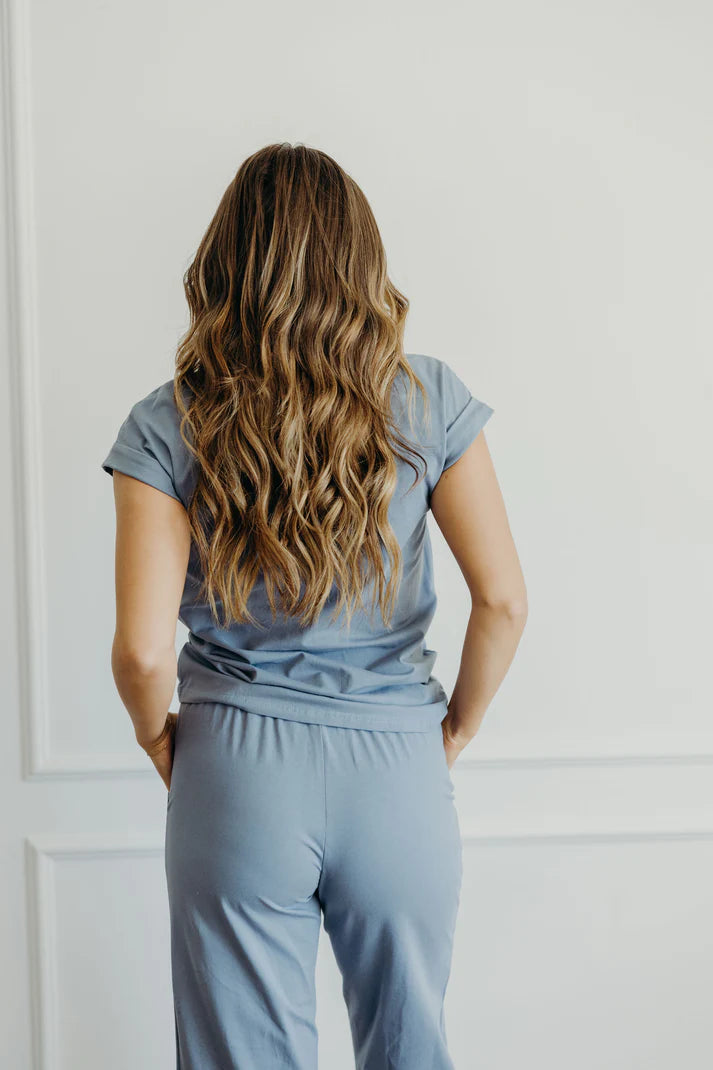 Lounge Cuff Sleeve Tee In Blue Gray