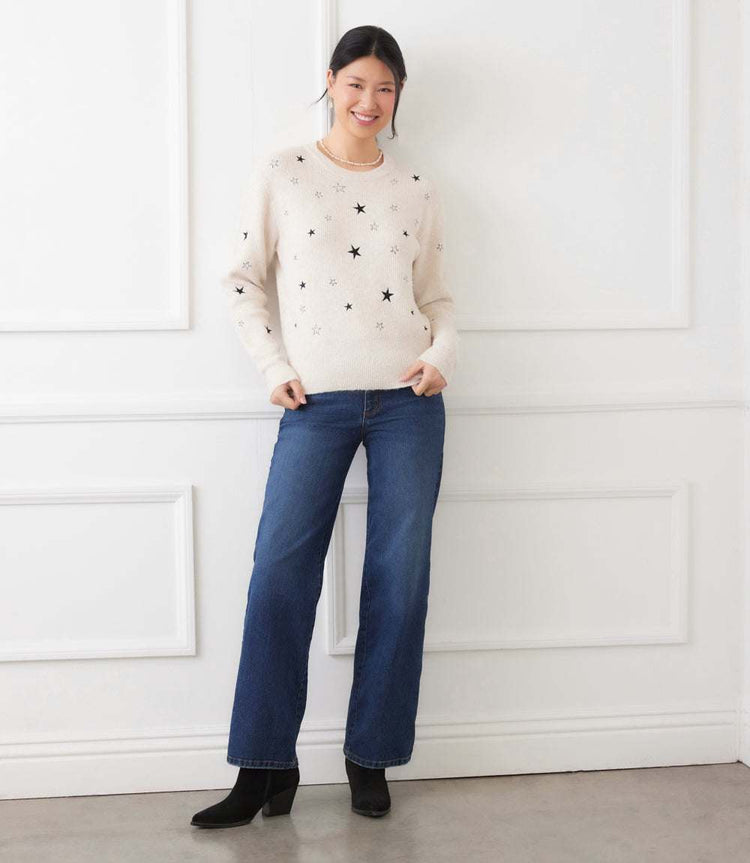 Embroidered Stars Sweater - Oatmeal