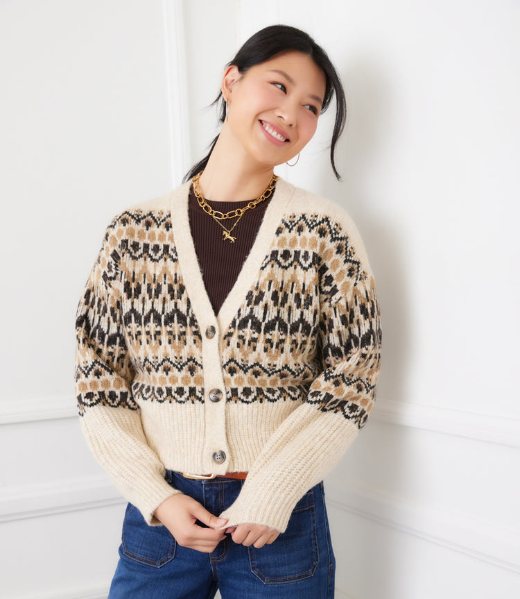 Jacquard Cardigan Sweater - Multi Color