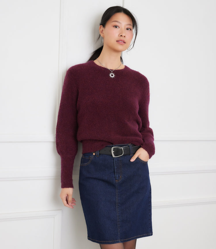 Boucle Blouson Sleeve Sweater - Eggplant
