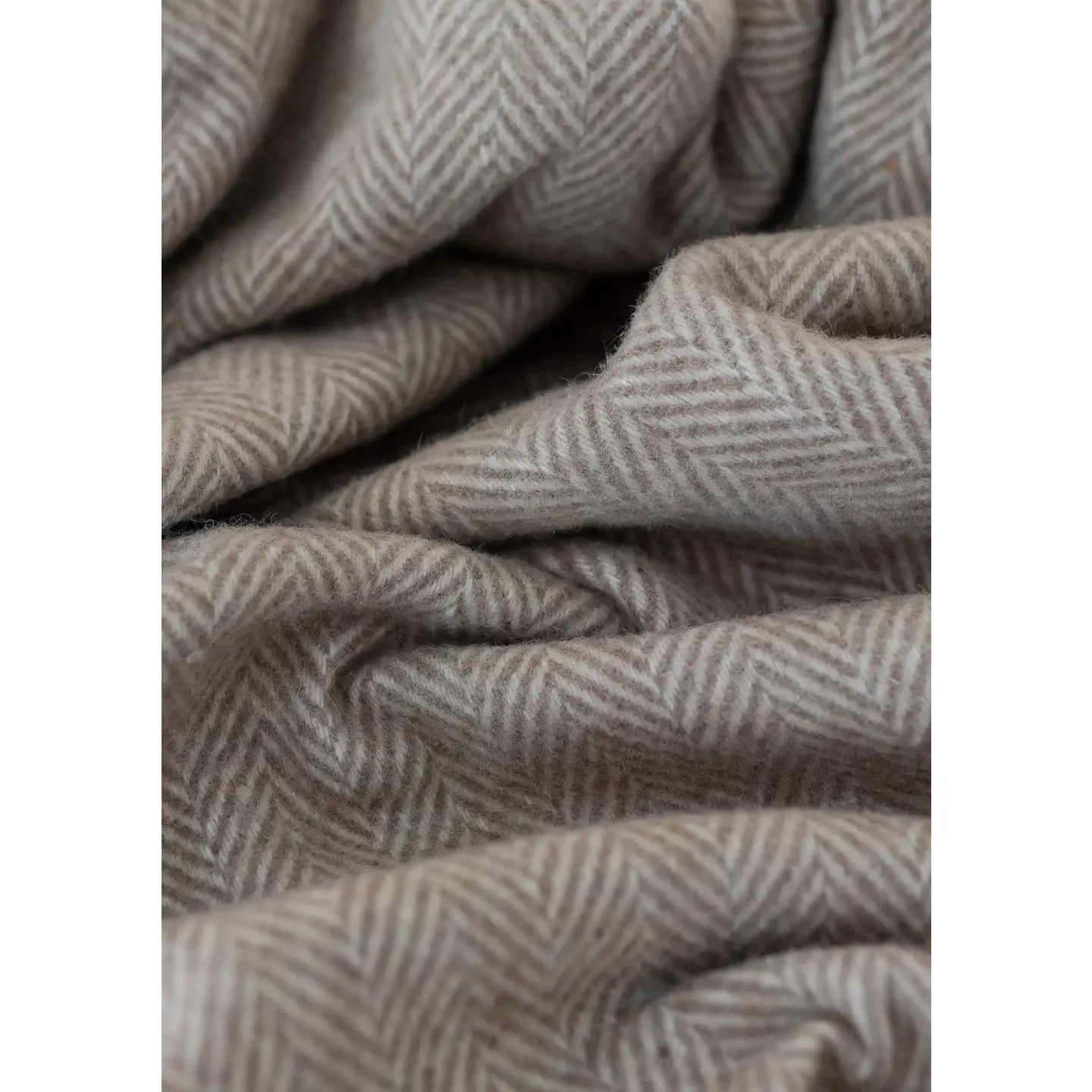 Recycled Wool Blanket in Natural Herringbone