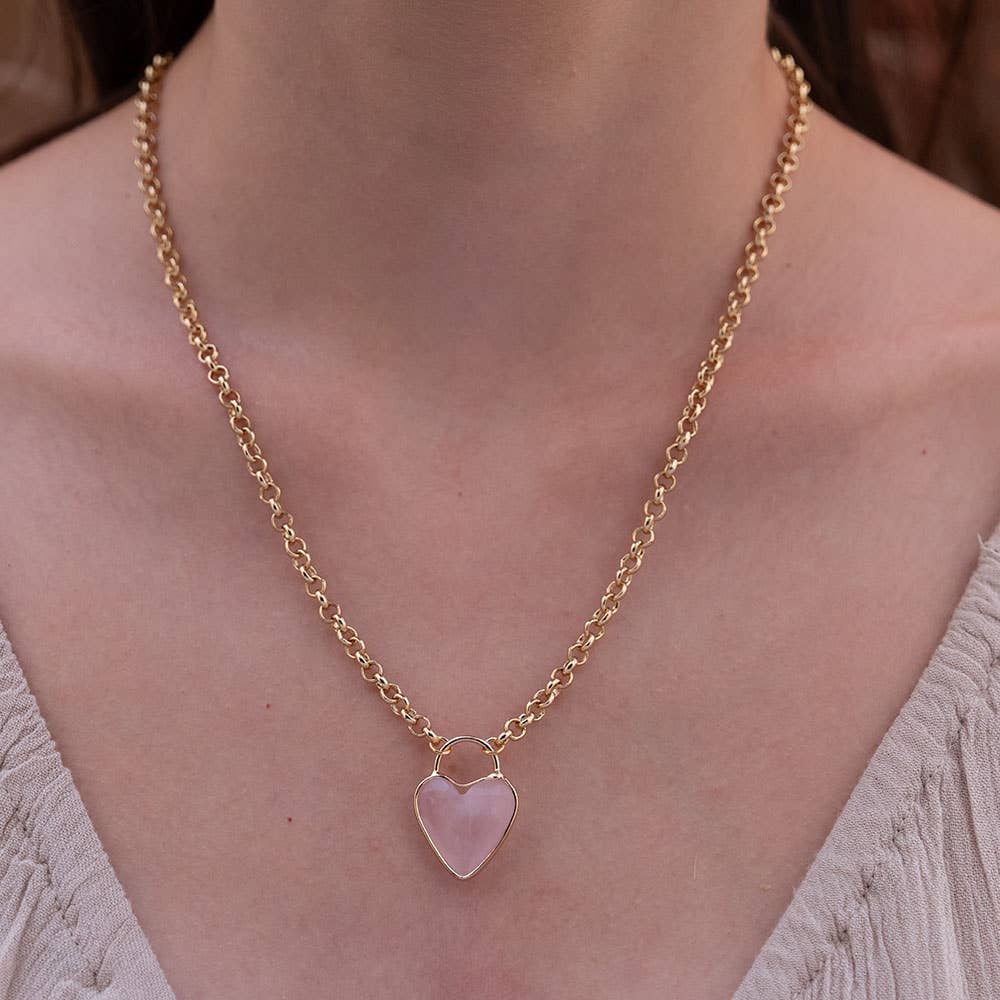 Gemstone Heart Pendant Chunky Chain