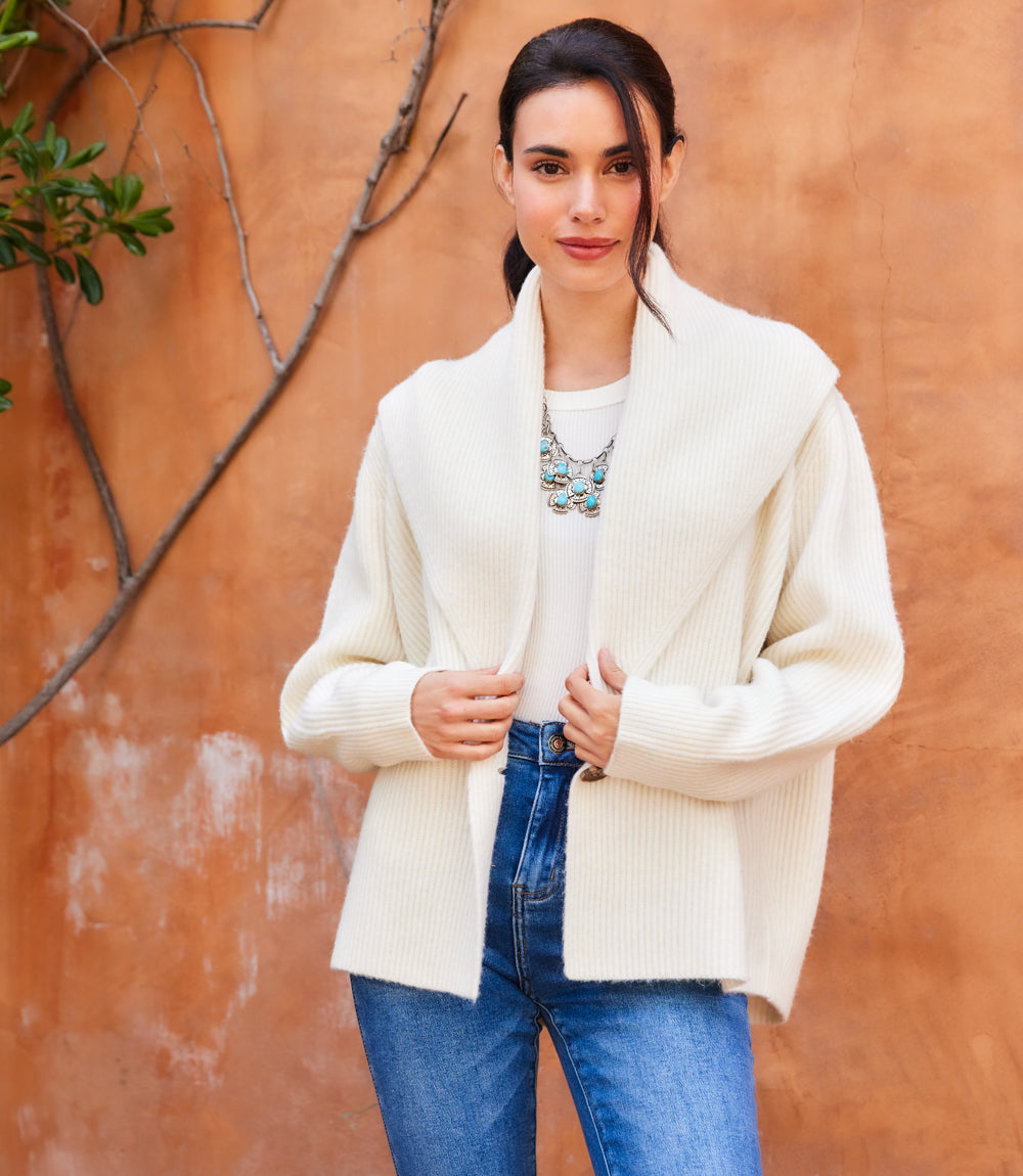 Shawl Collar Cardigan Sweater - Cream