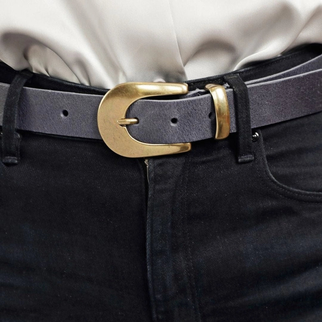 Annie Gold Buckle Skinny Leather Belt