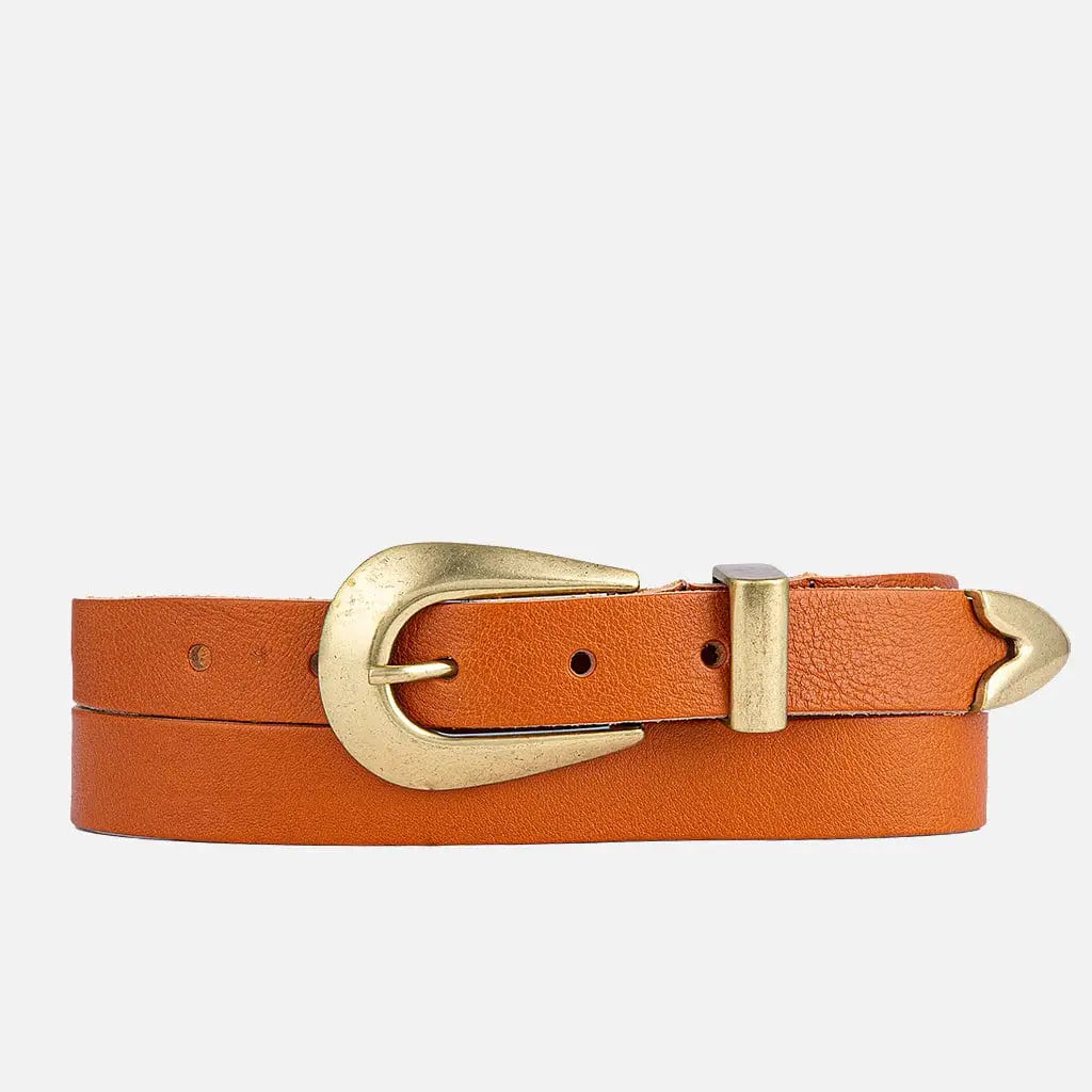 Adrie Skinny Belt w/Horseshoe Buckle - Cognac