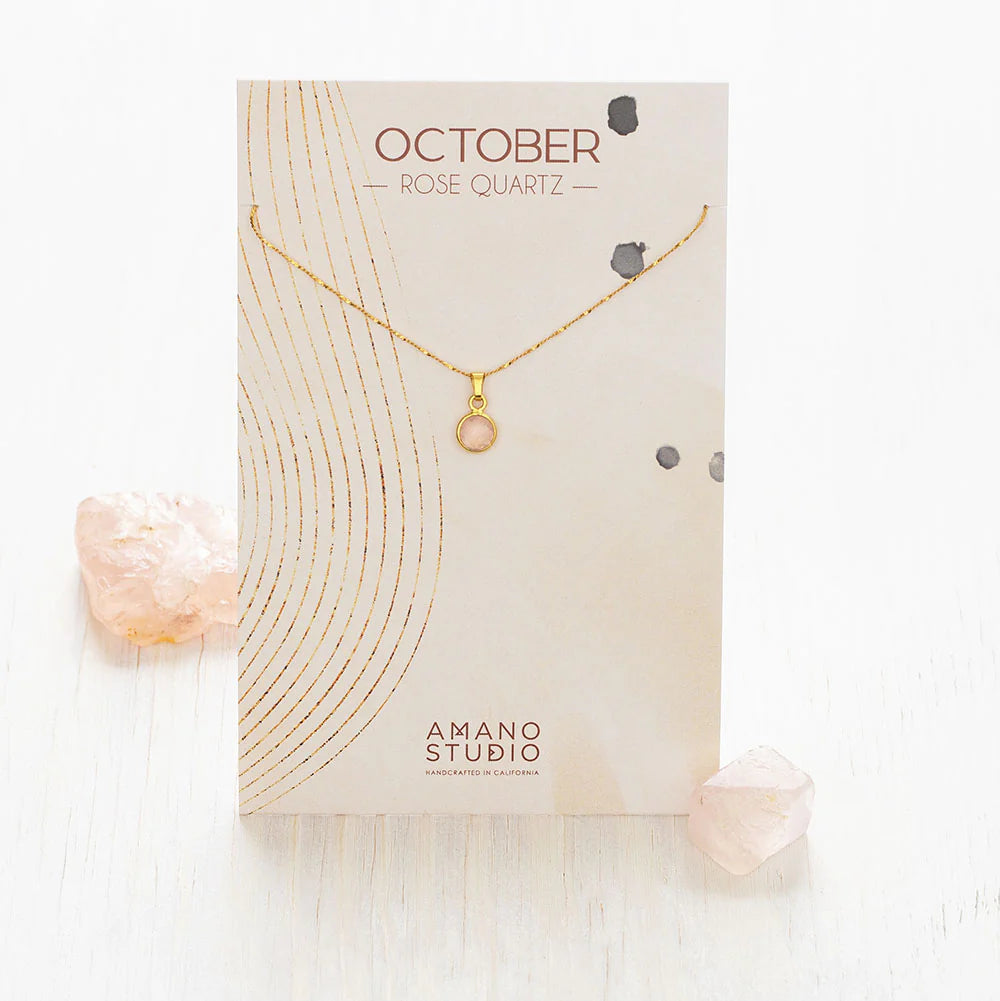 October Birthstone Necklace- Rose Quartz