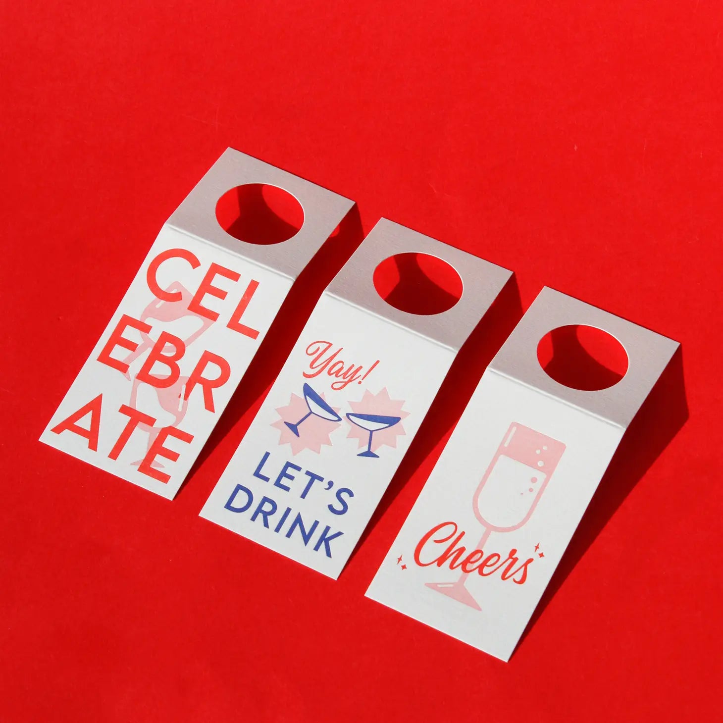 3 Pack Letterpress Bottle Tags - Cheers, Celebrate, Yay! Let's Drink