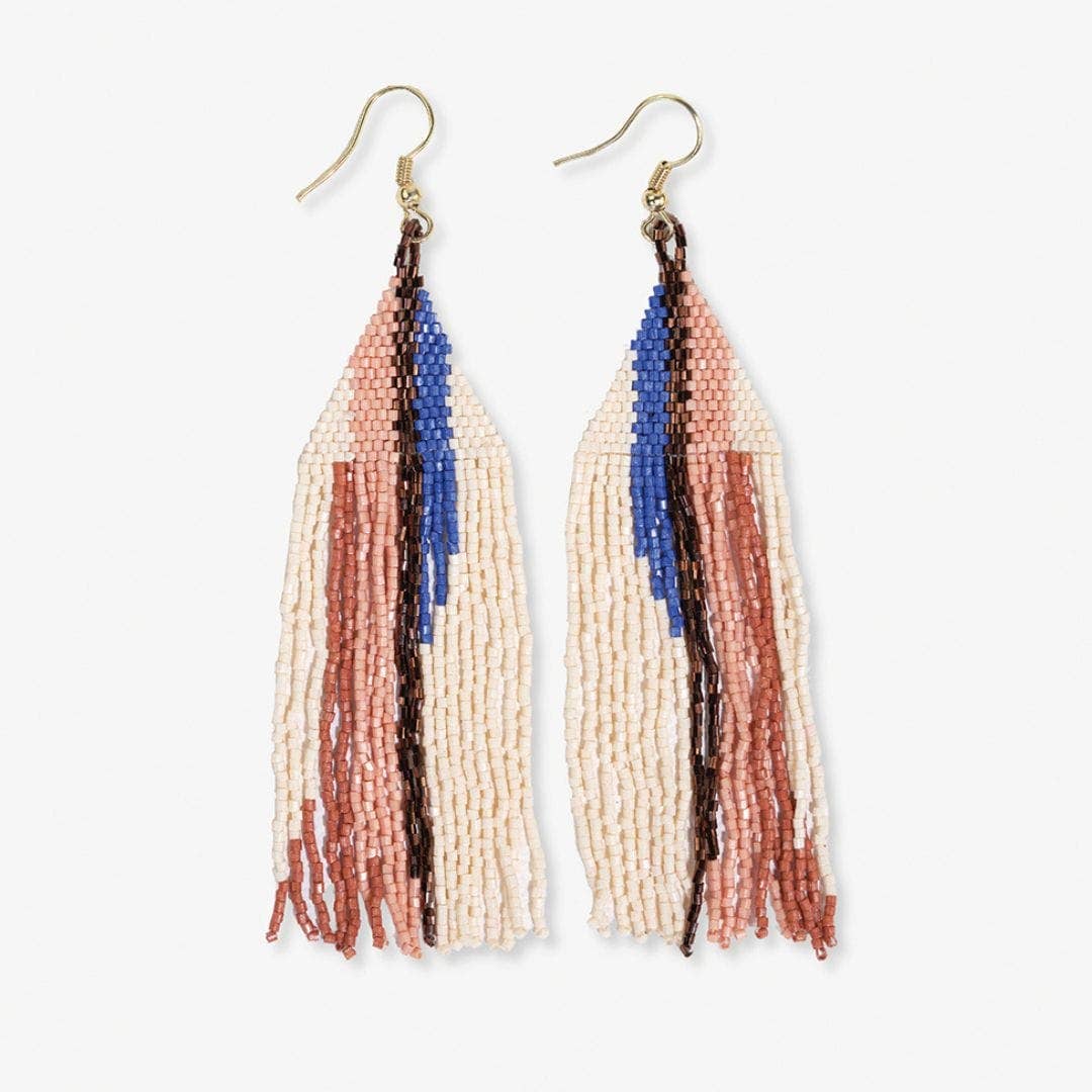 Camielle Abstract Stripe Beaded Fringe Earrings - Sedona