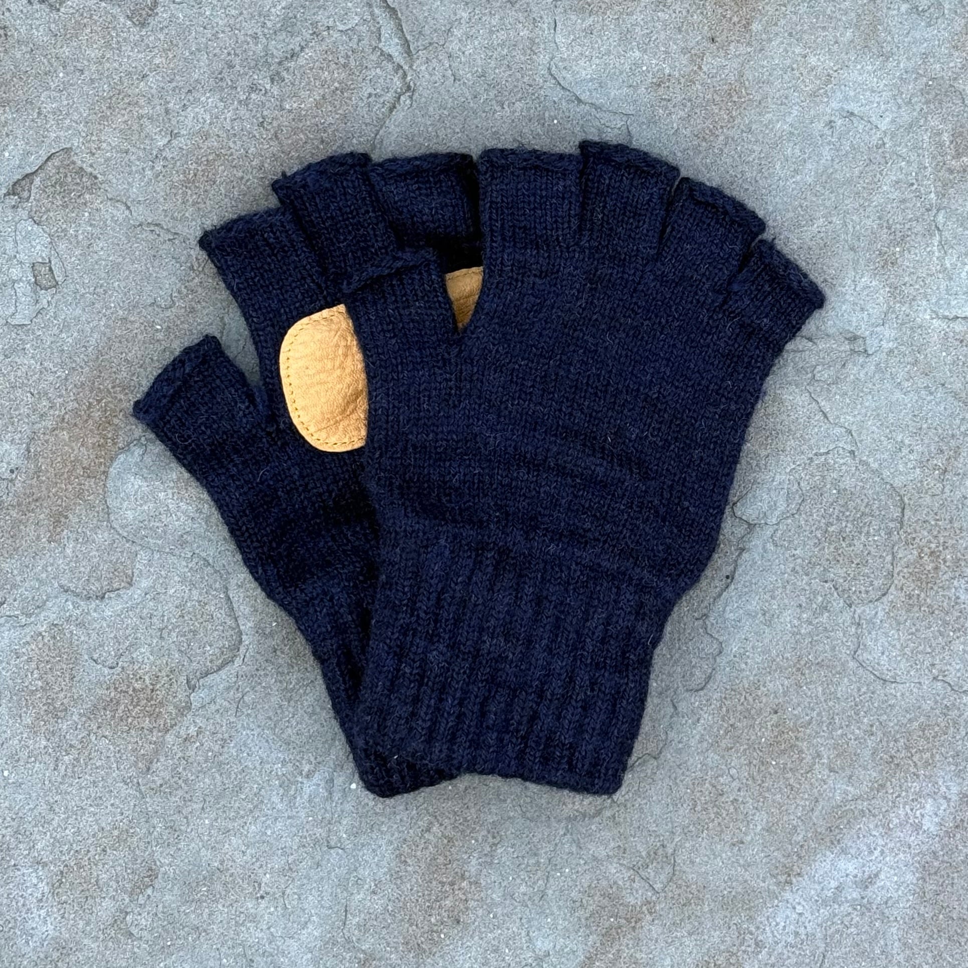 Fingerless Glove w/ Deer Skin - Navy w/Natural