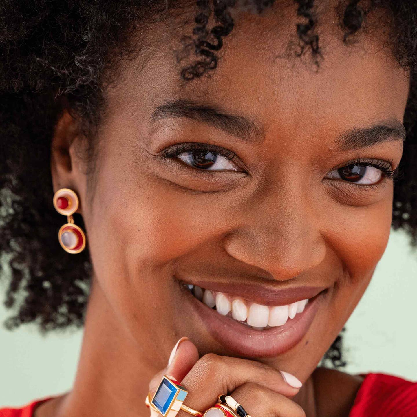Betty Semi-Precious Mixed Stone and Enamel Drop Earrings - Red and Blush