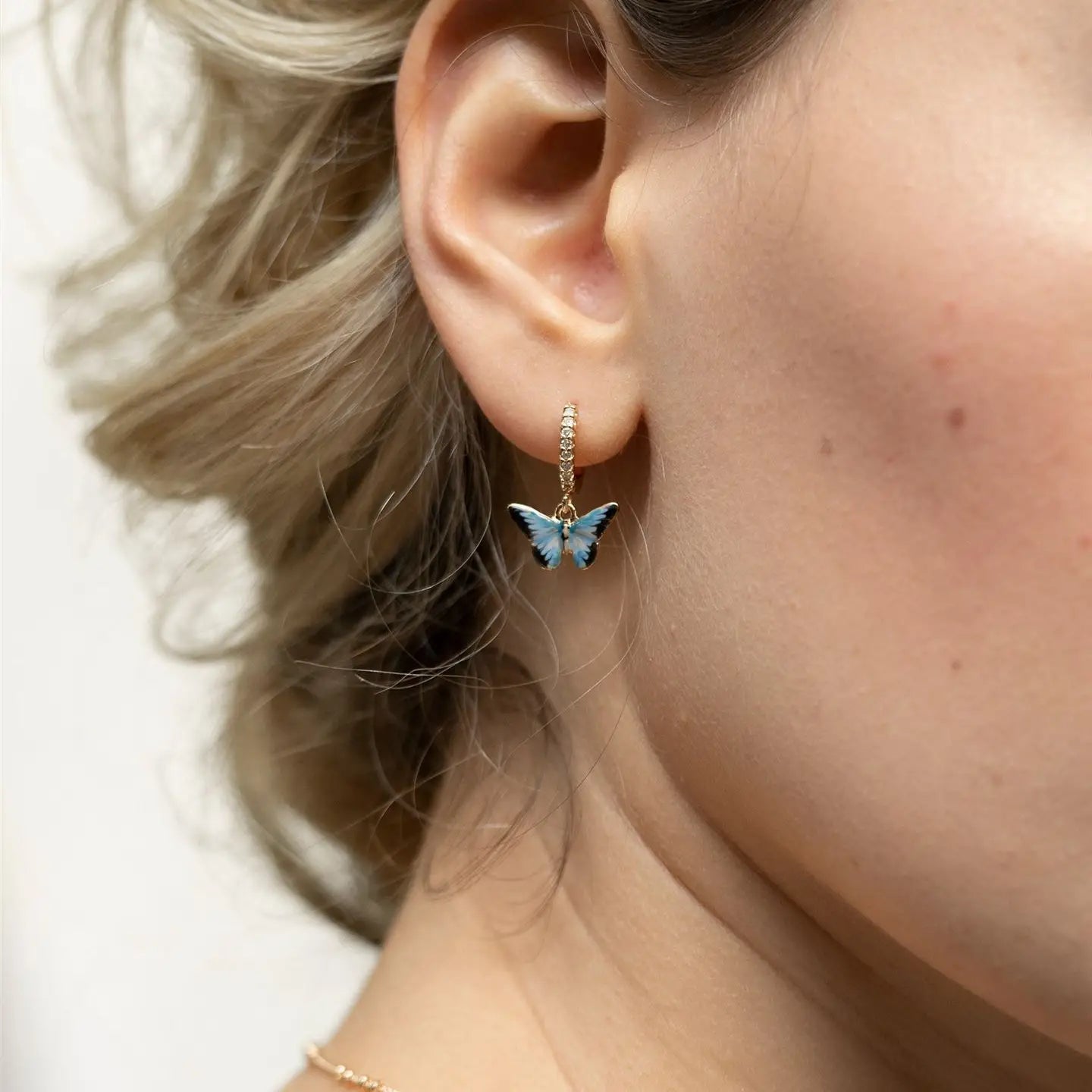 Enamel Blue Butterfly Huggie Earrings