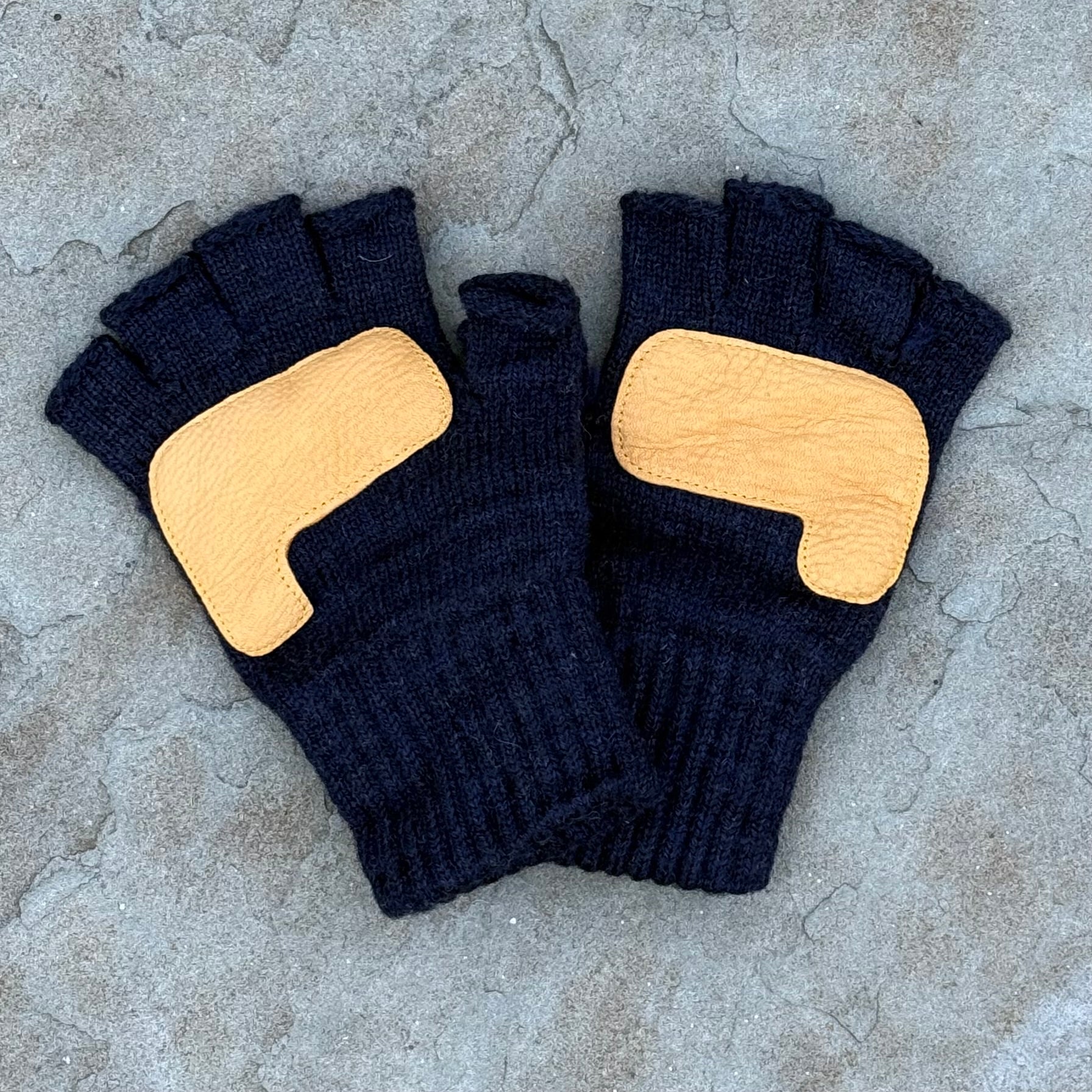 Fingerless Glove w/ Deer Skin - Navy w/Natural