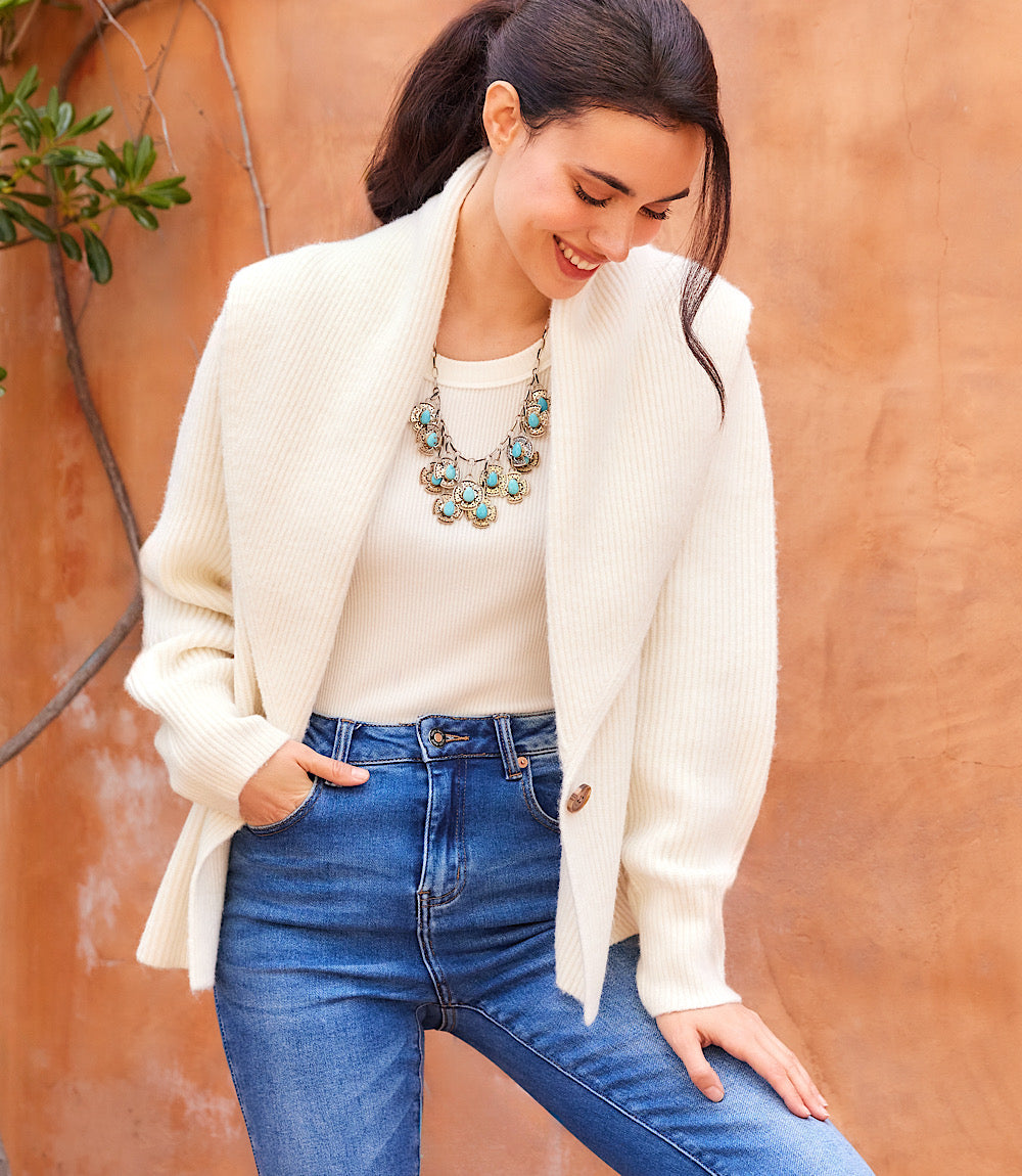 Shawl Collar Cardigan Sweater - Cream