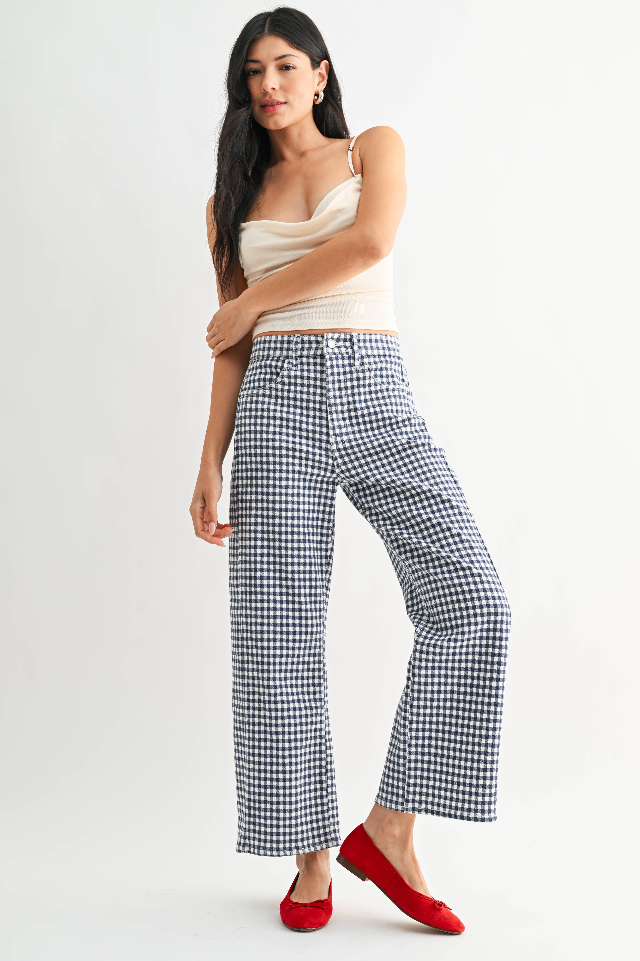 Barrel Jean Twist - Navy Gingham - BP479-A