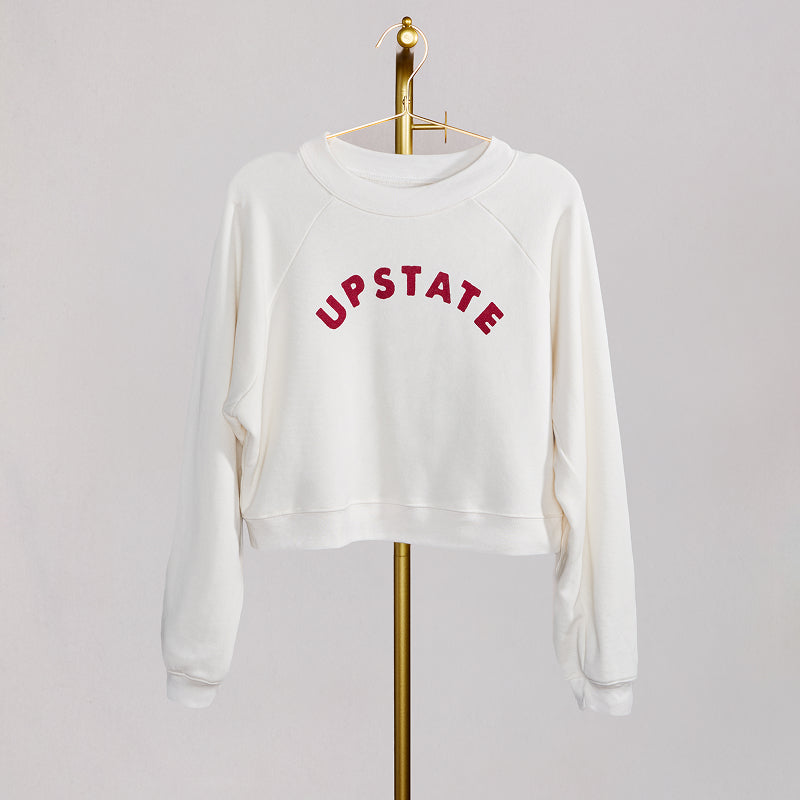 Upstate Arch Crop Crewneck - Vintage White/Wine