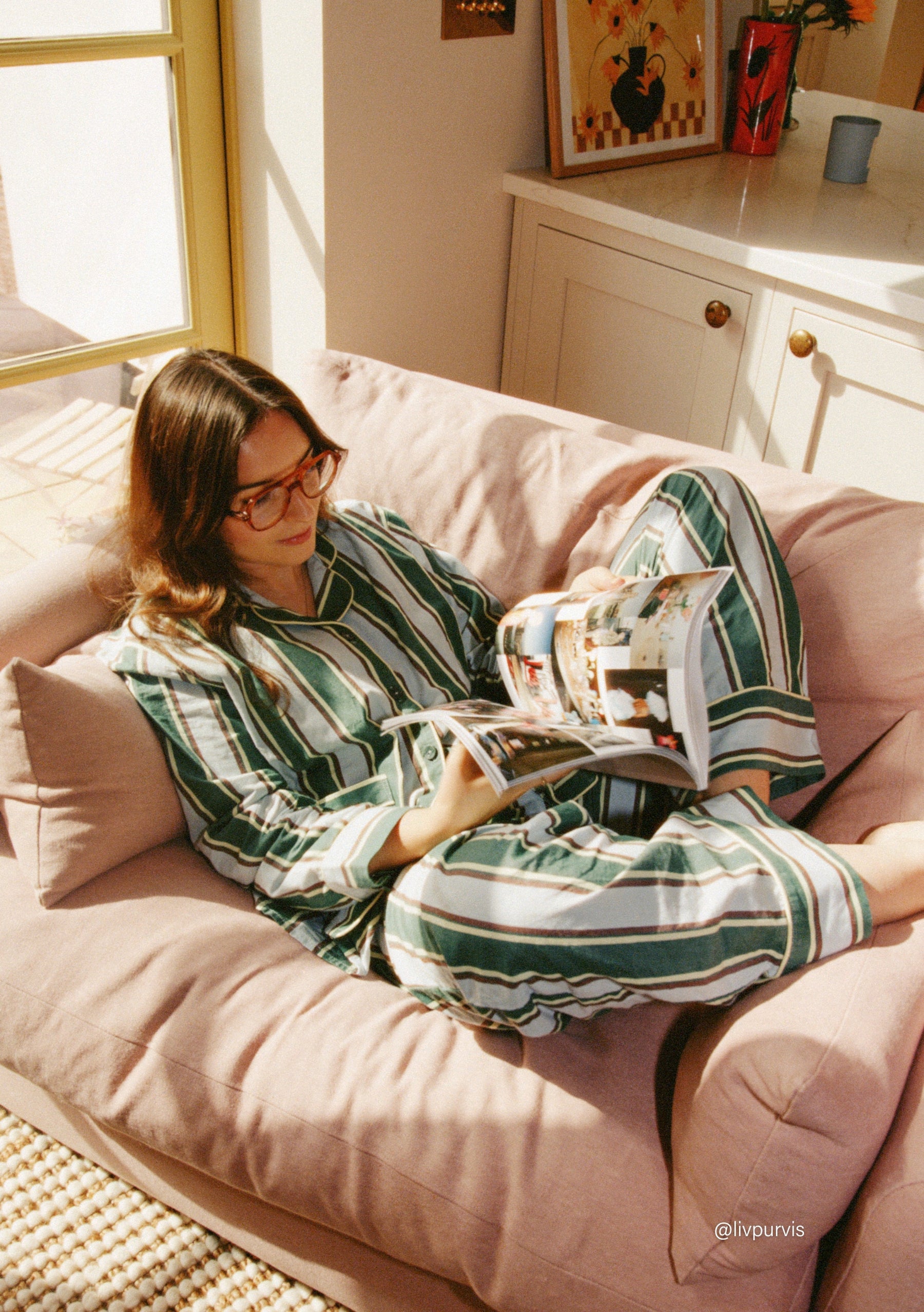 Womens Cotton Pyjamas - Blue Stripe