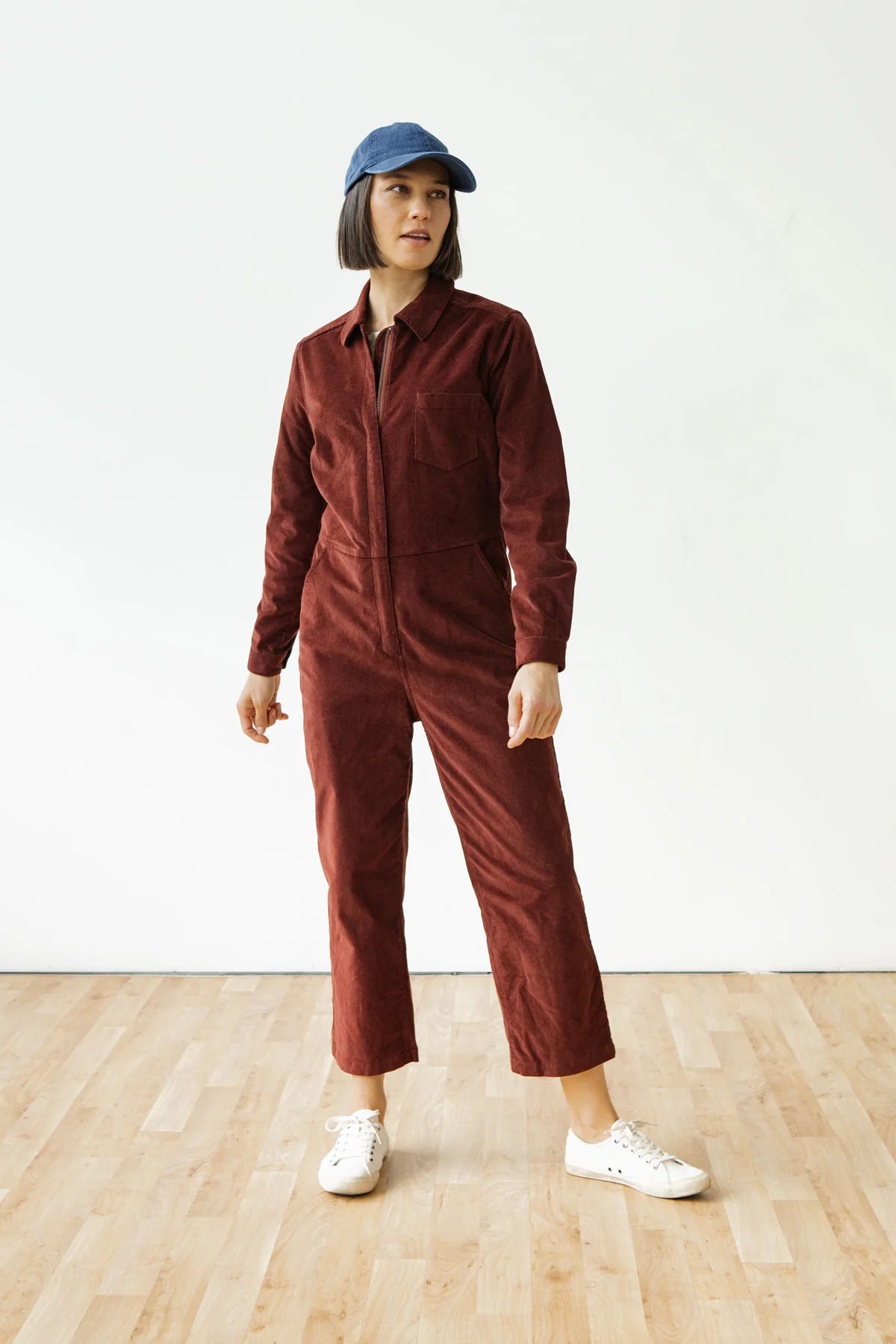 Faye Jumpsuit - Dark Red Pinwale