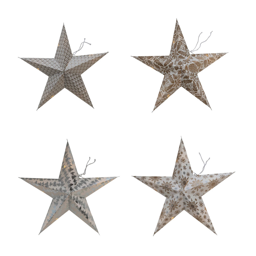18" Folding 5 Point Recycled Paper Star w/ LED Lighting