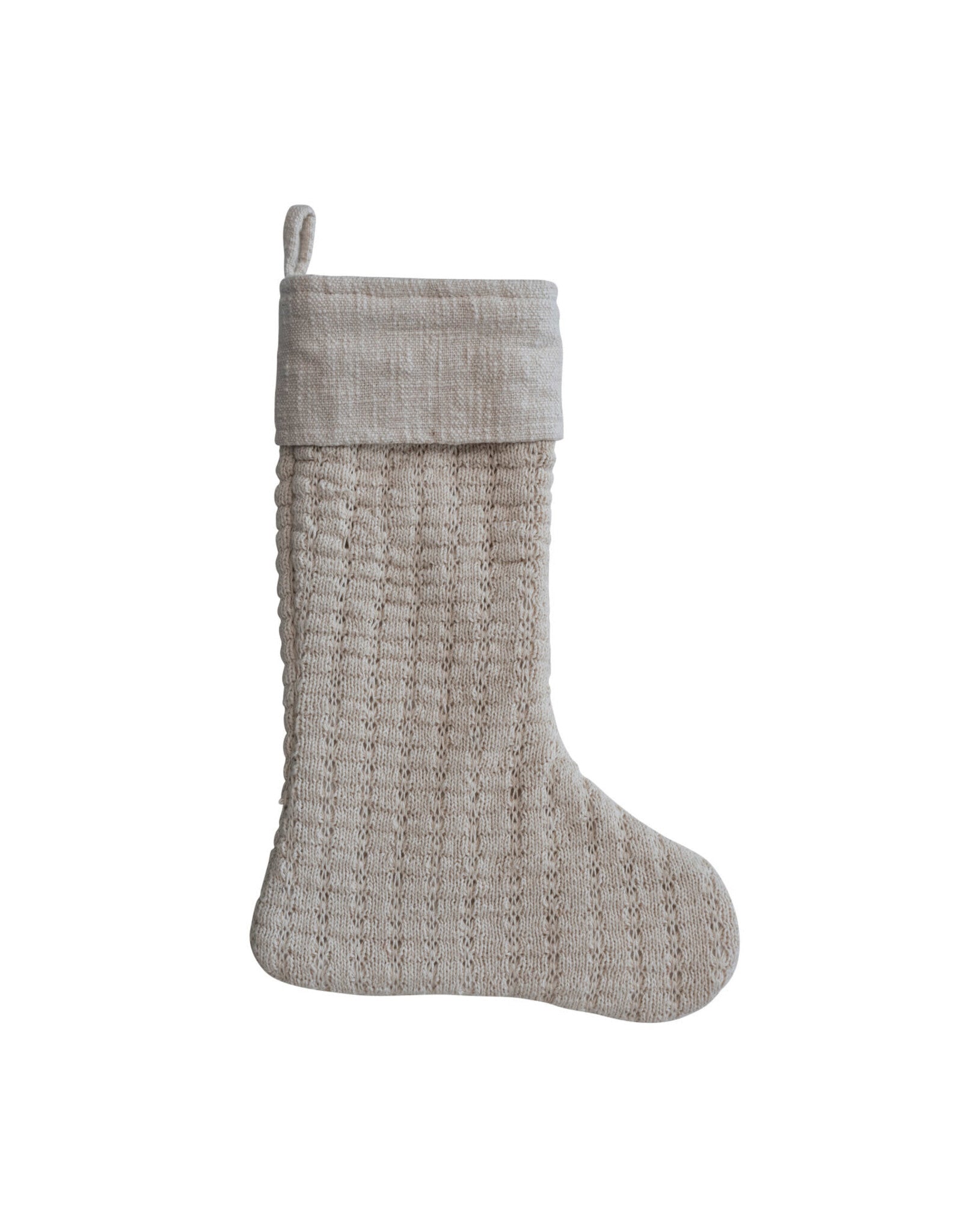 20" Wool Knit Stocking w/ Cotton Slub Cuff