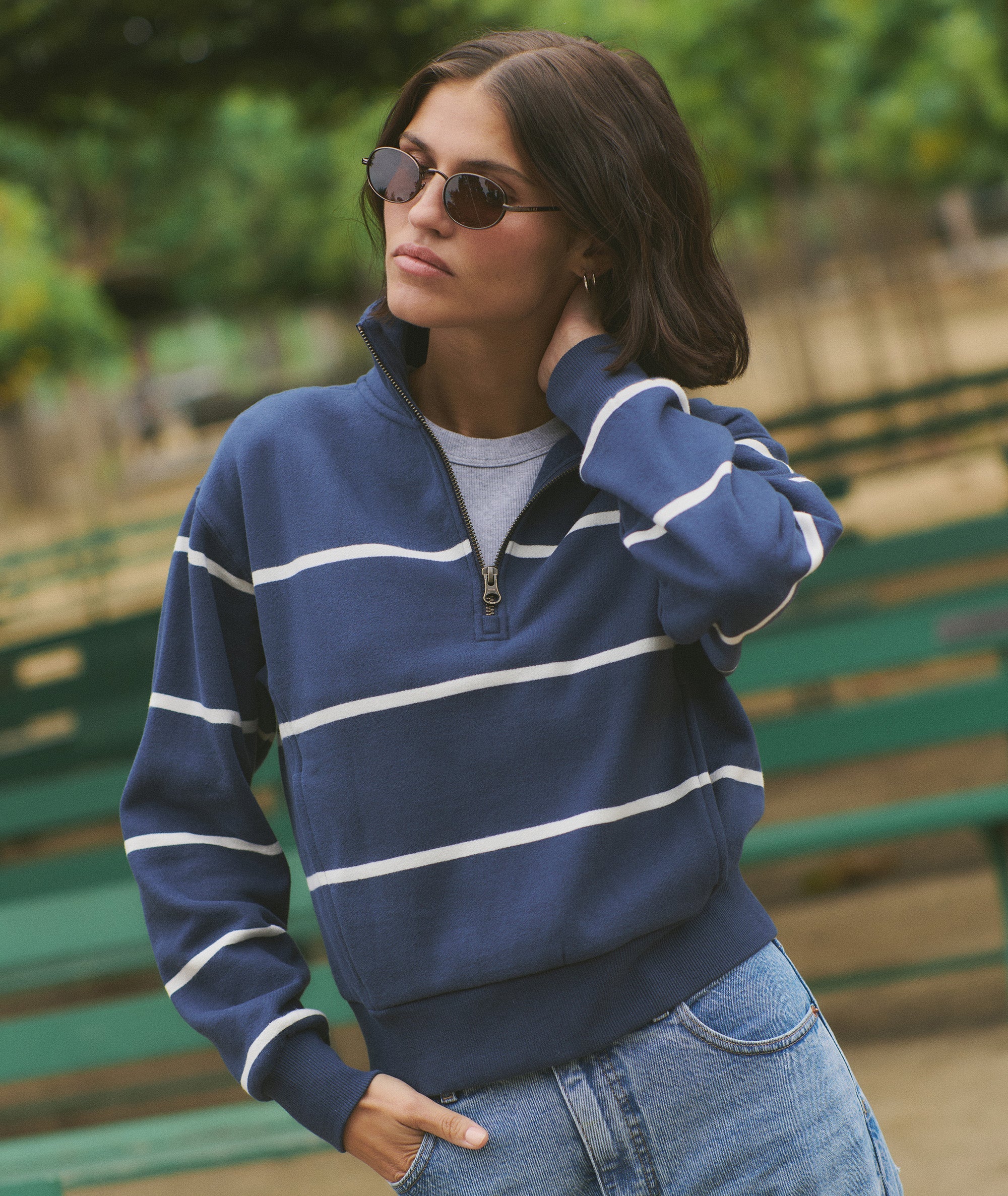 Cloud 9 Fleece Half Zip - Navy/White Stripe