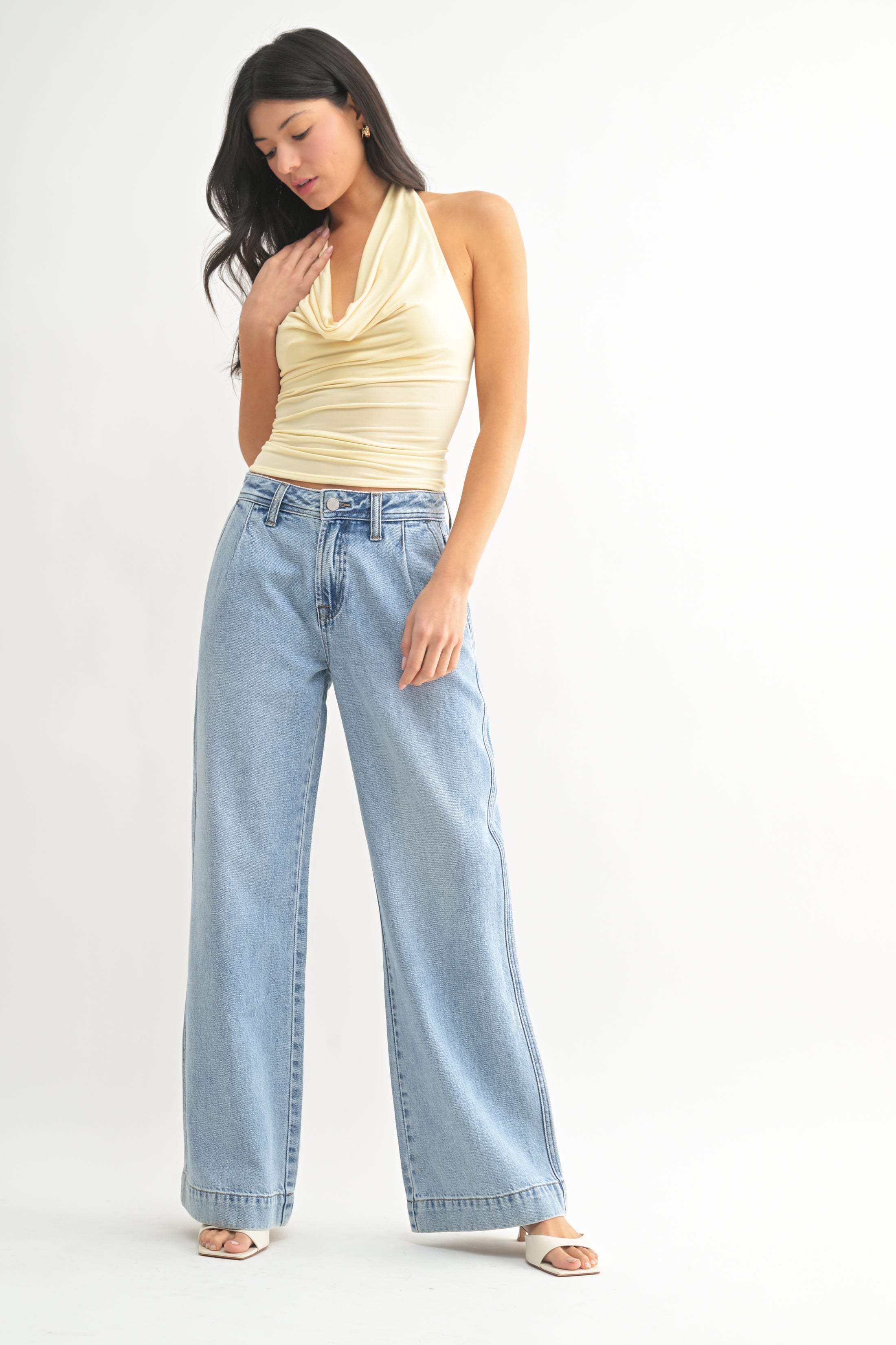 Lightweight Drapey Relaxed Trouser: Light Denim DP839