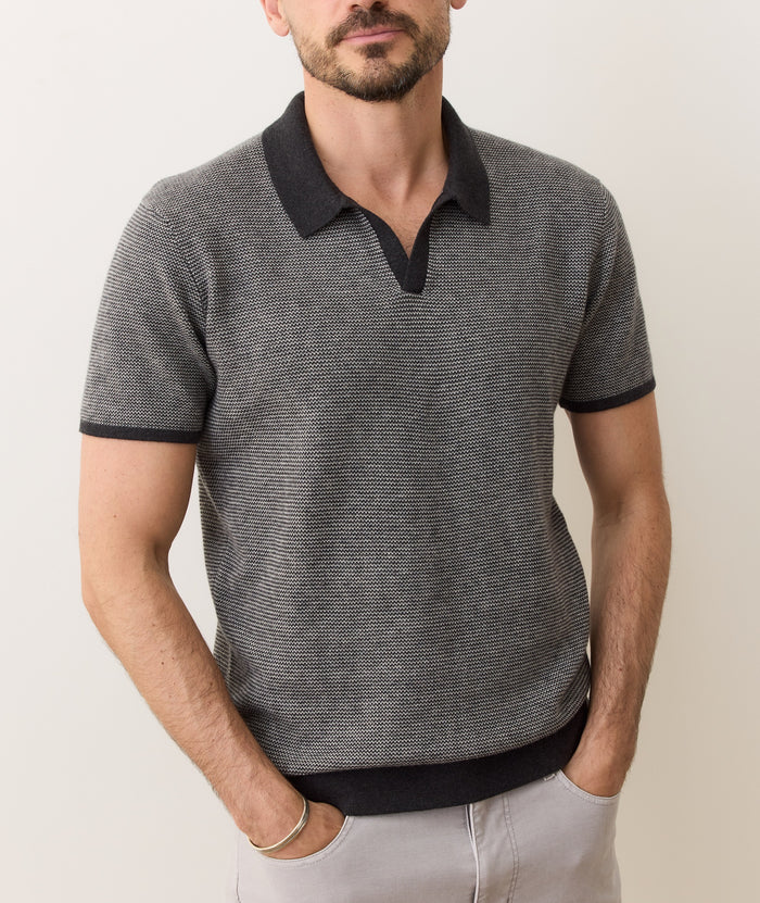 Liam Sweater Polo Short Sleeve - Black Oyster/Pearl Grey