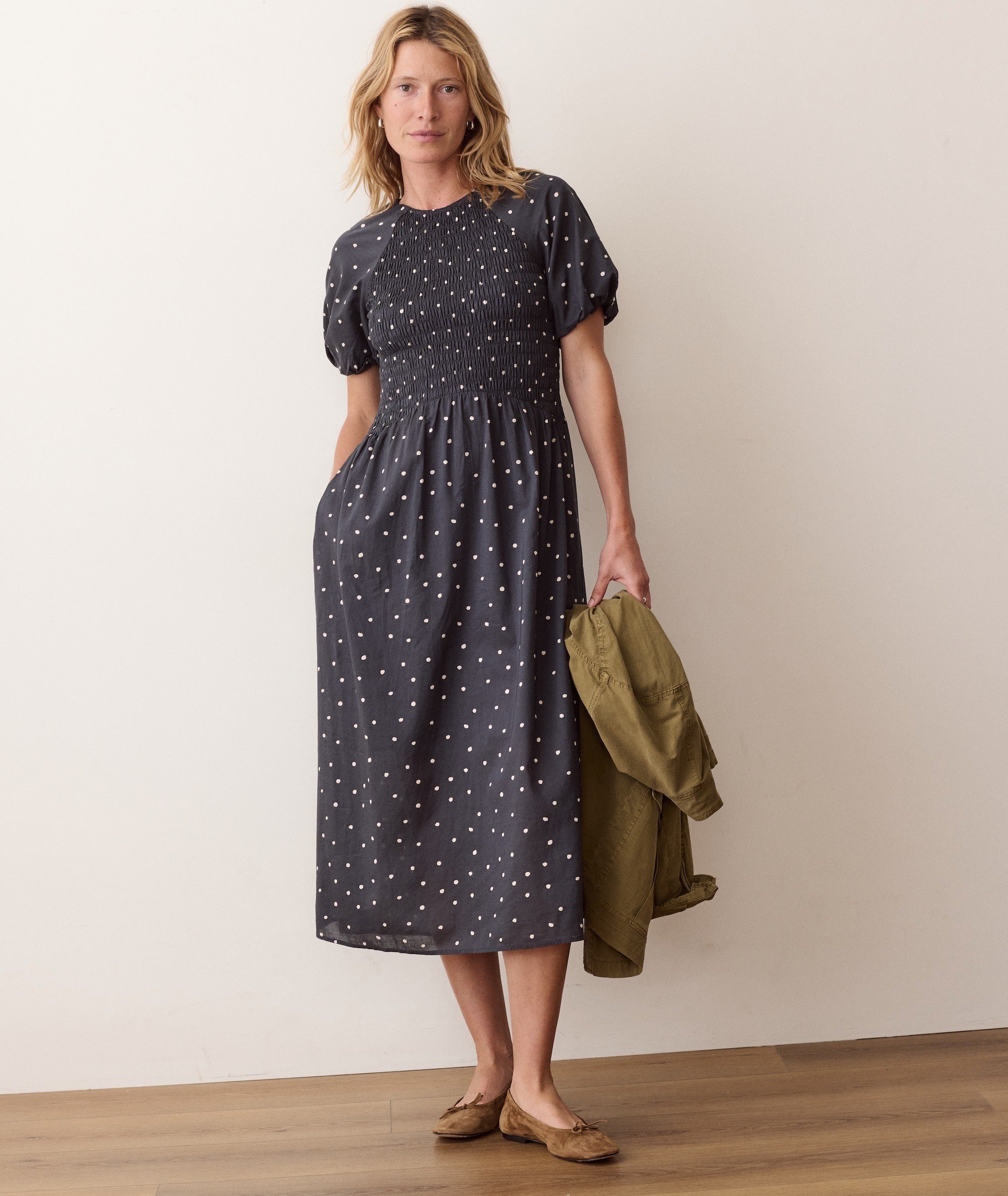 Gigi Smocked Dress - Navy Polka Dot