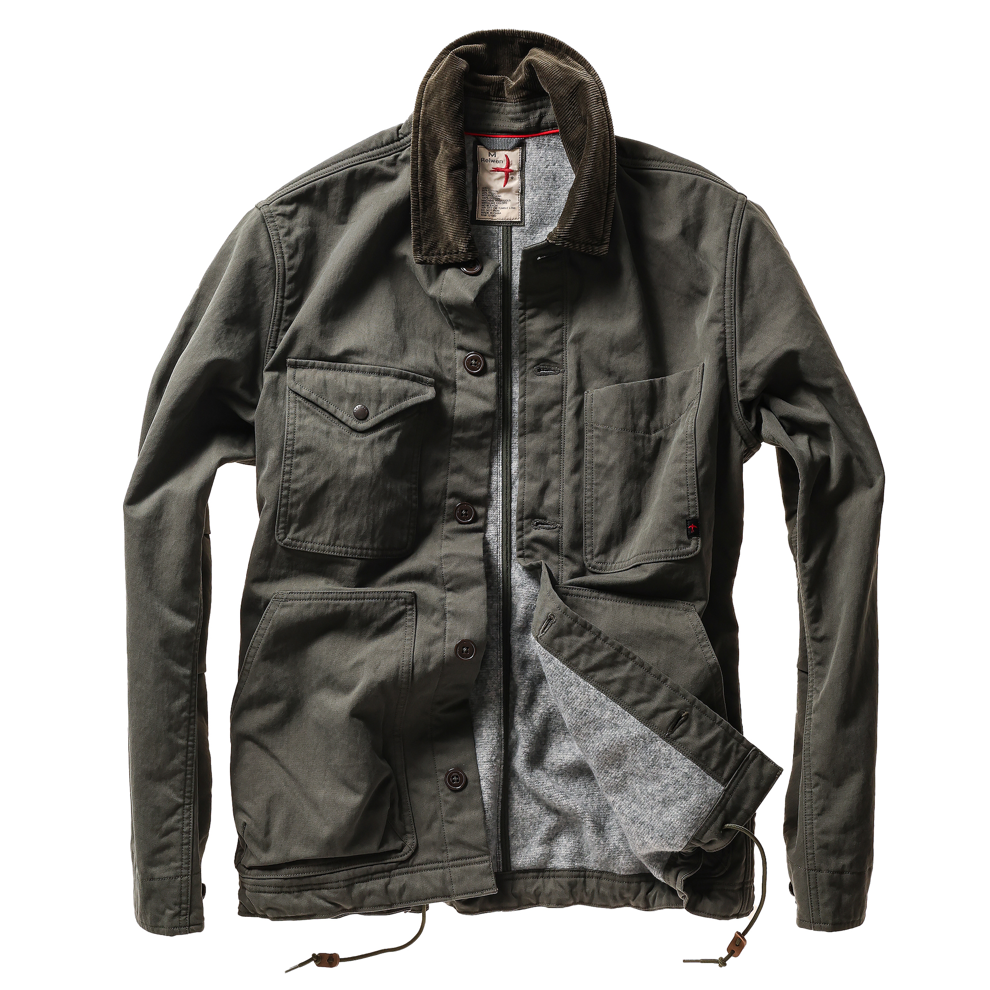 Green jacket with gray lining on a white background