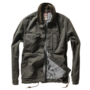 Green jacket with gray lining on a white background