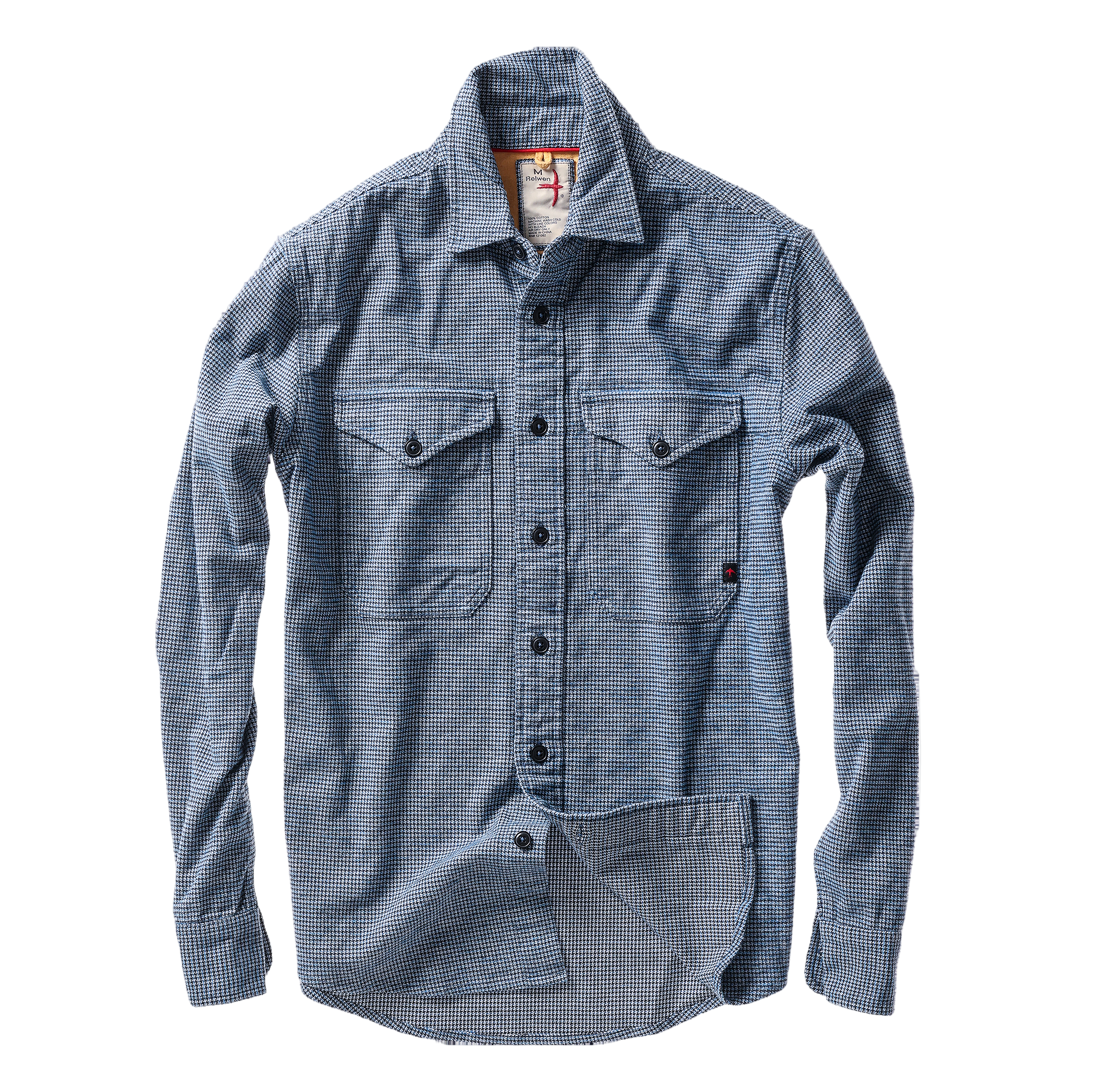 Blue checkered shirt with a collar on a white background