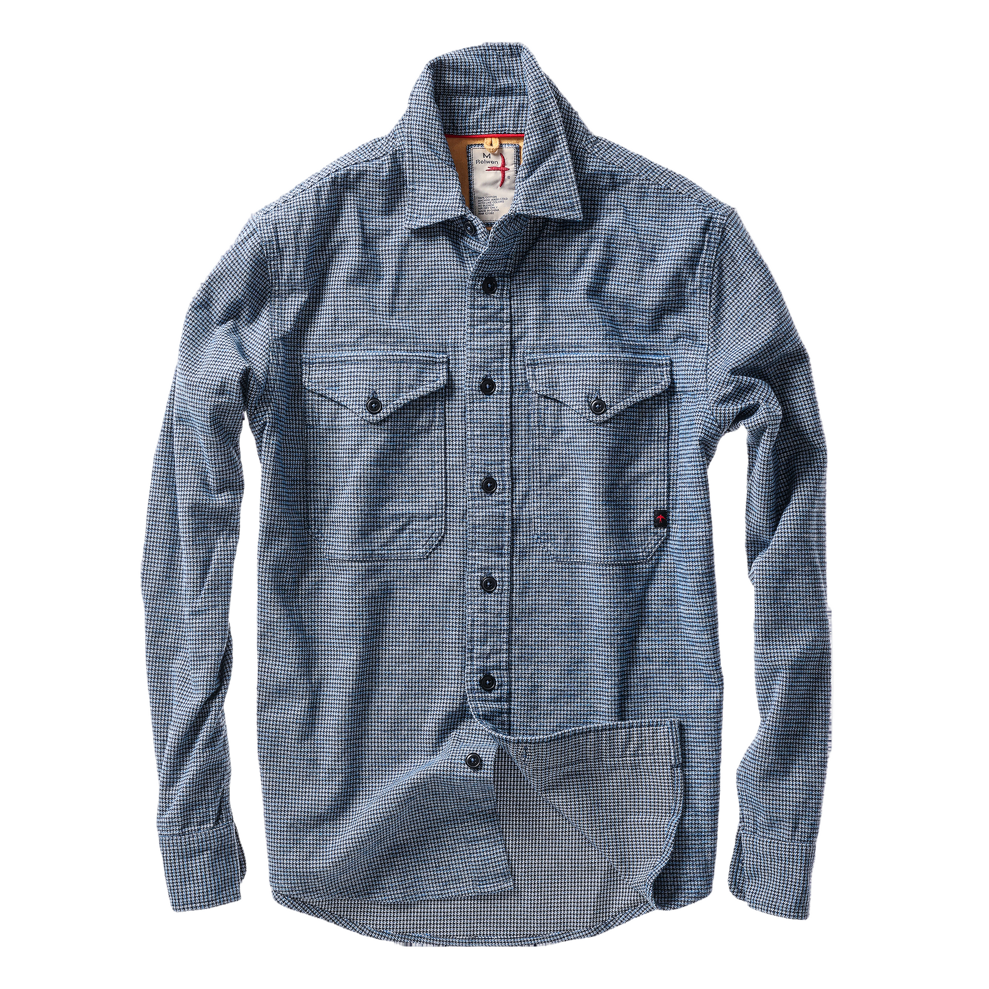 Blue checkered shirt with a collar on a white background