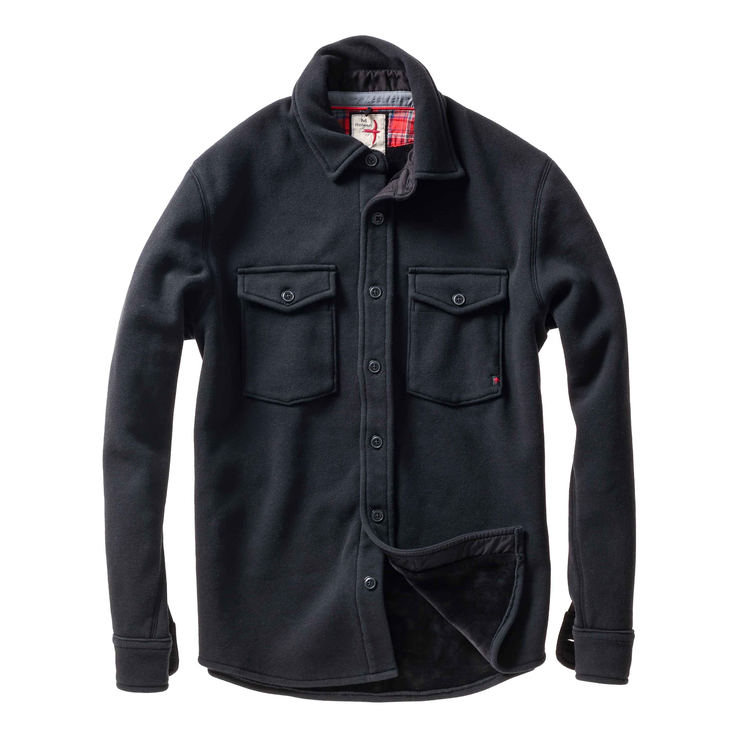 Black jacket with two front pockets on a white background