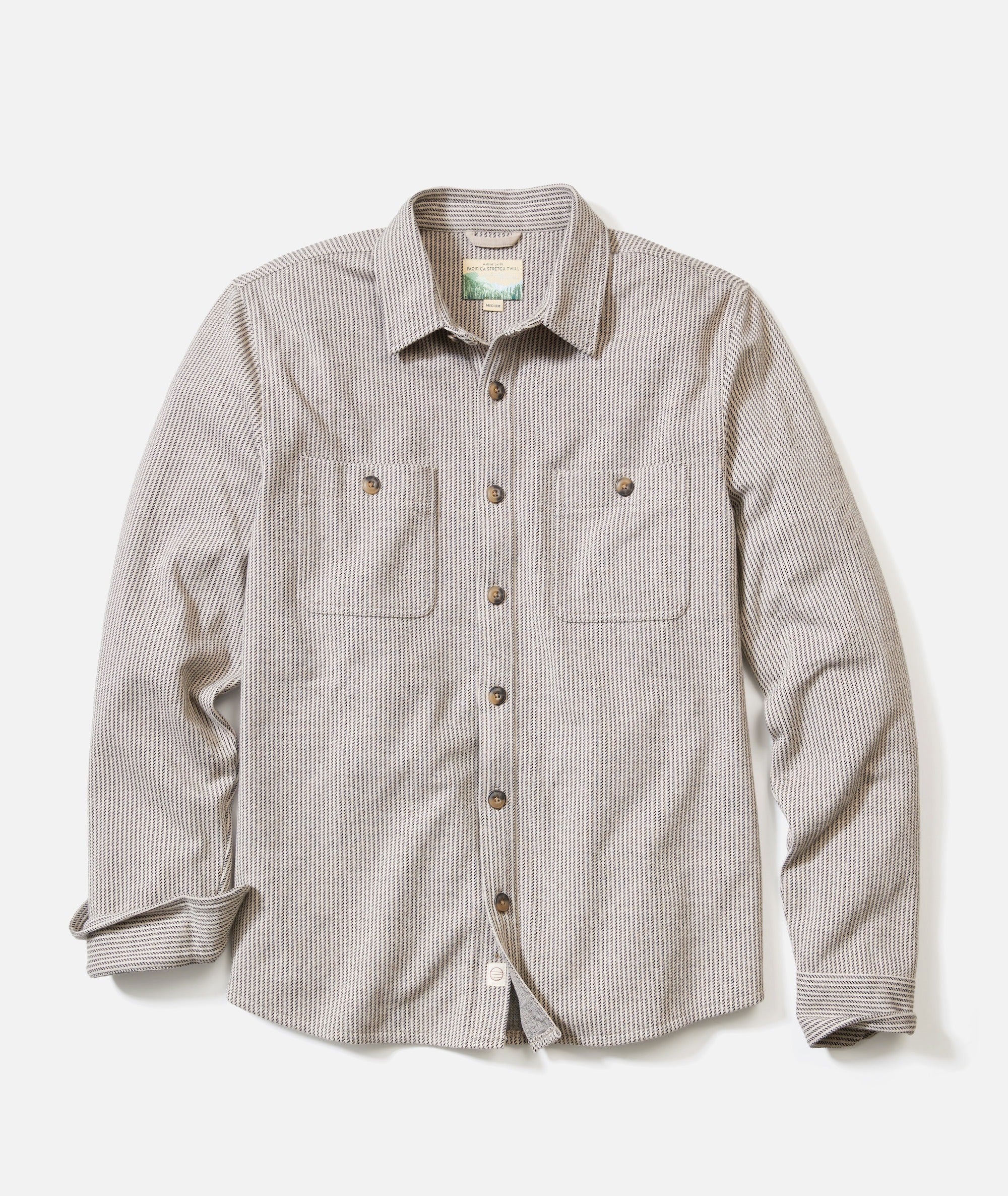 Pacifica Stretch Twill Overshirt - Gray Railroad Stripe