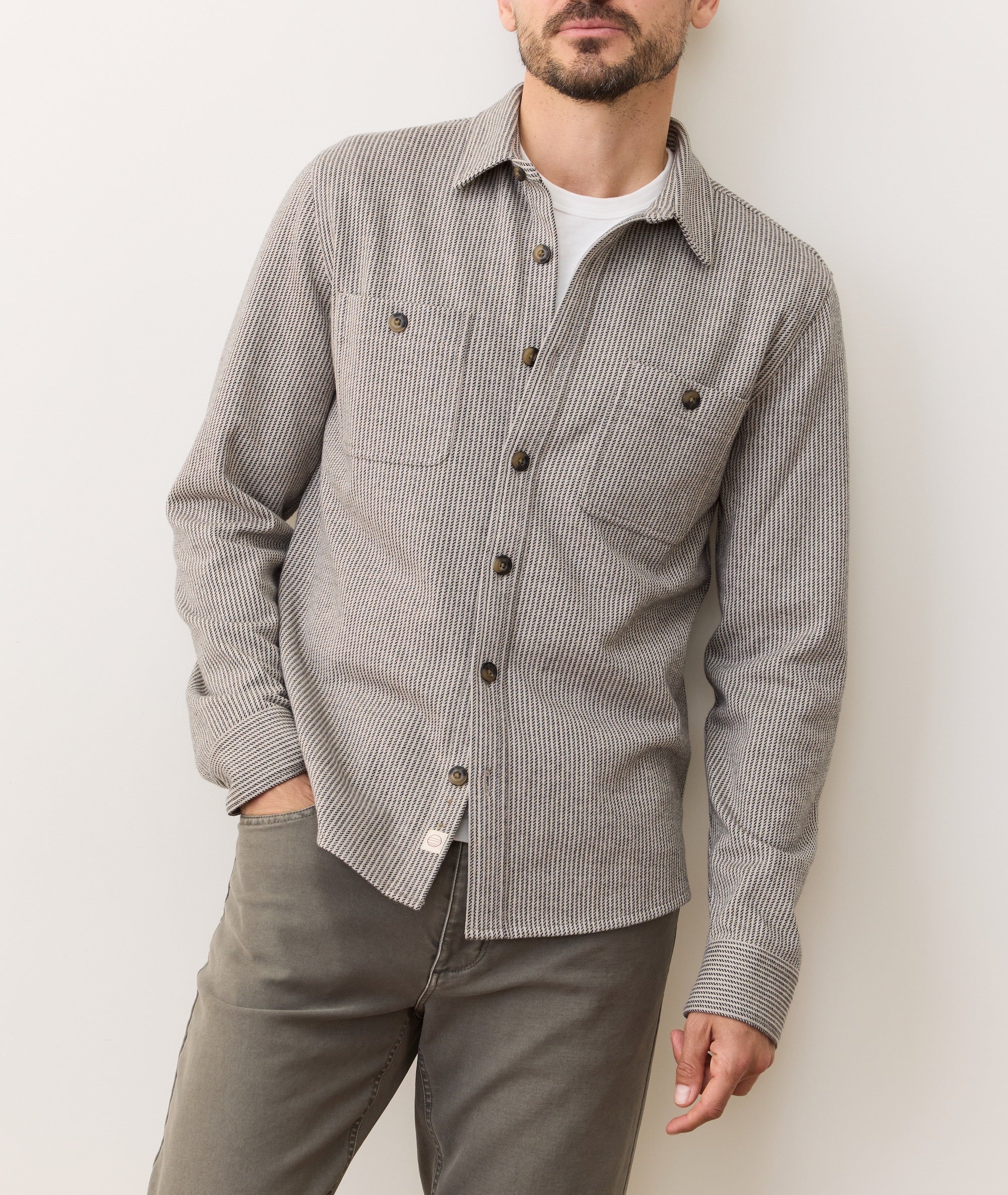 Pacifica Stretch Twill Overshirt - Gray Railroad Stripe