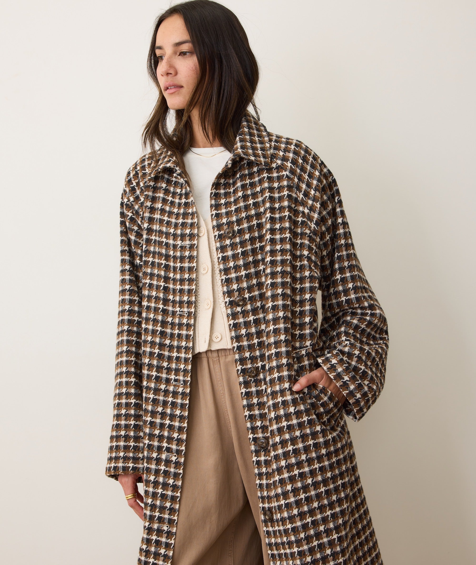 Hayes Houndstooth Trench Coat - Natural Herringbone