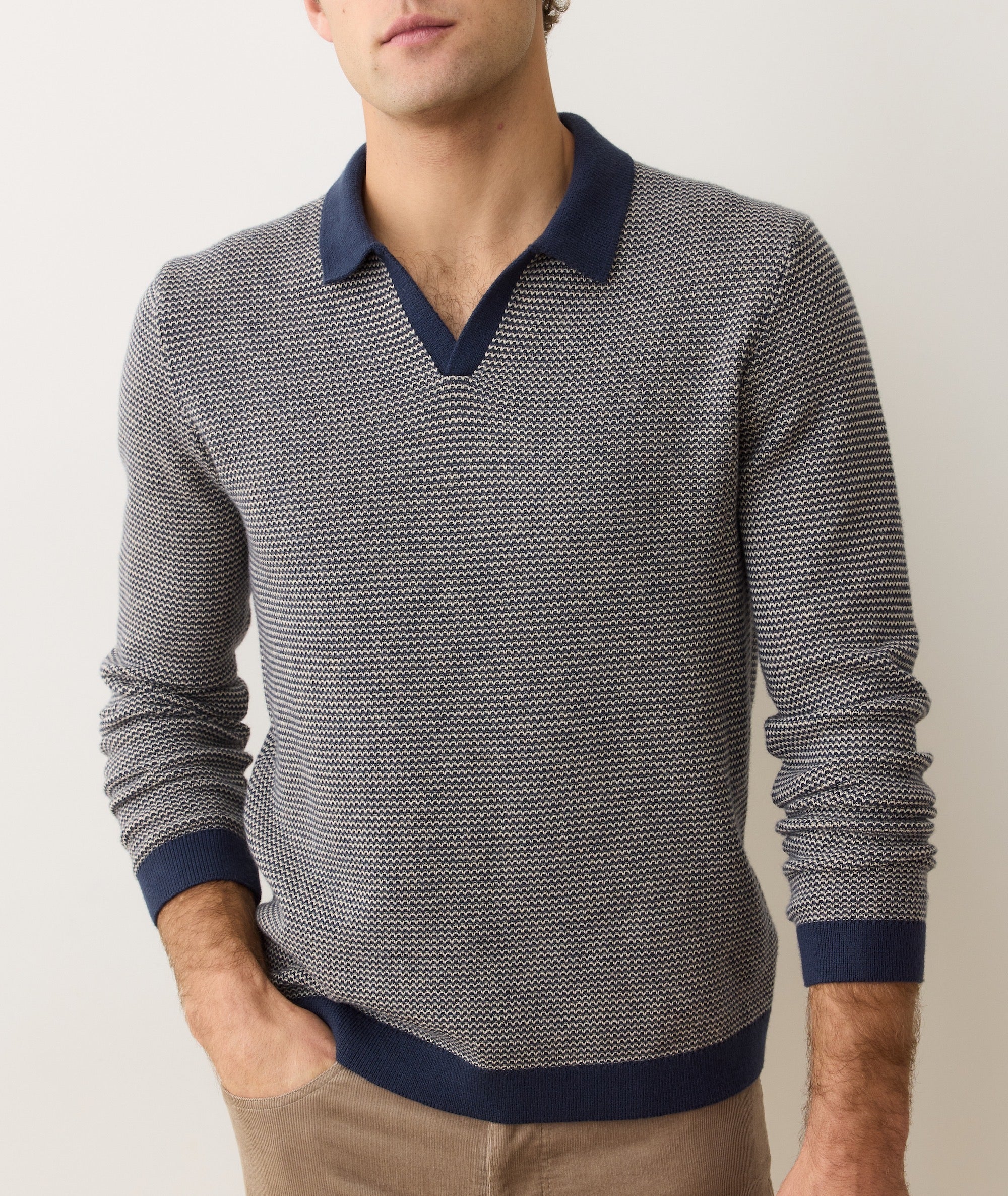 Liam Long Sleeve Sweater Polo - Navy/Driftwood