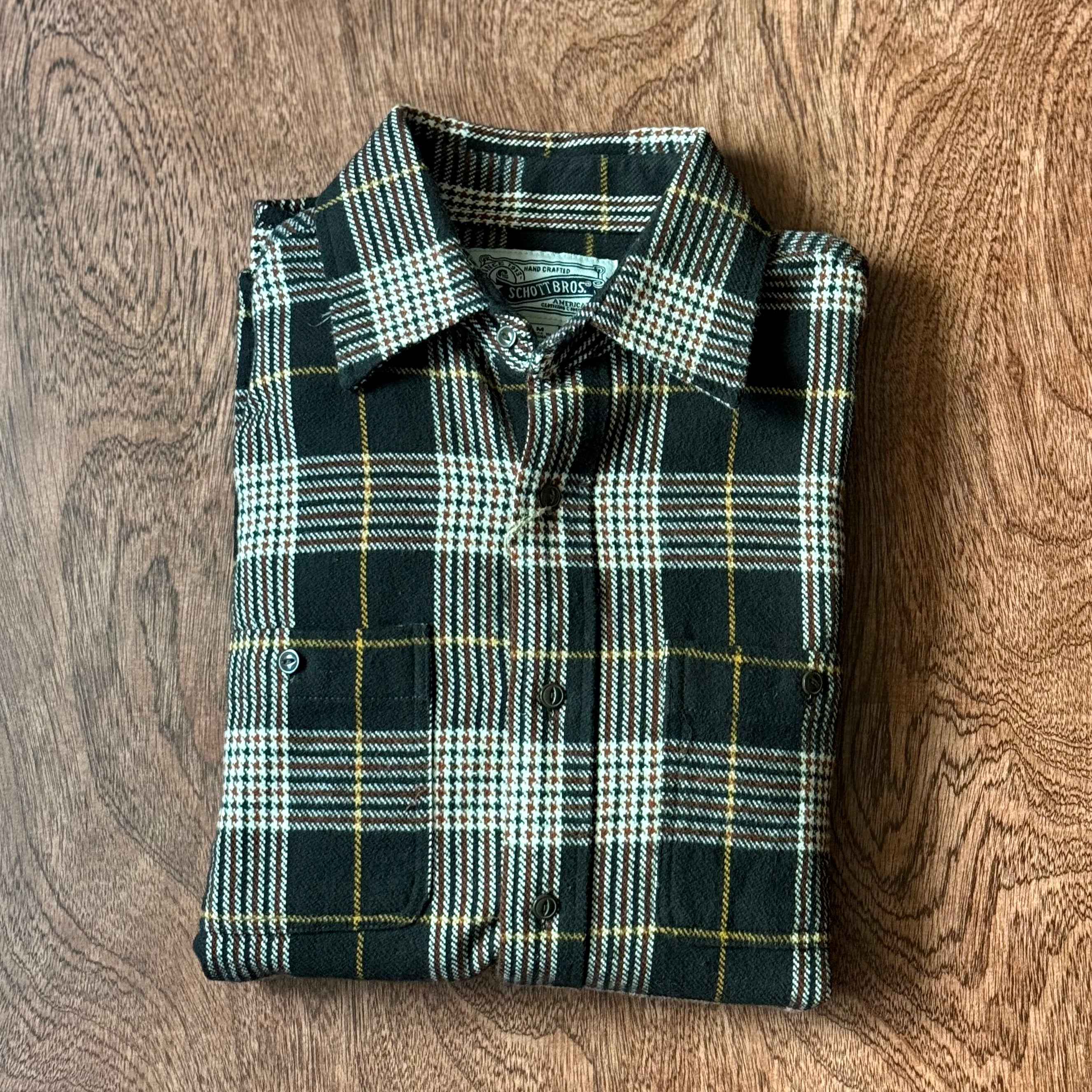 Plaid Cotton Flannel Shirt - Brown/Gold