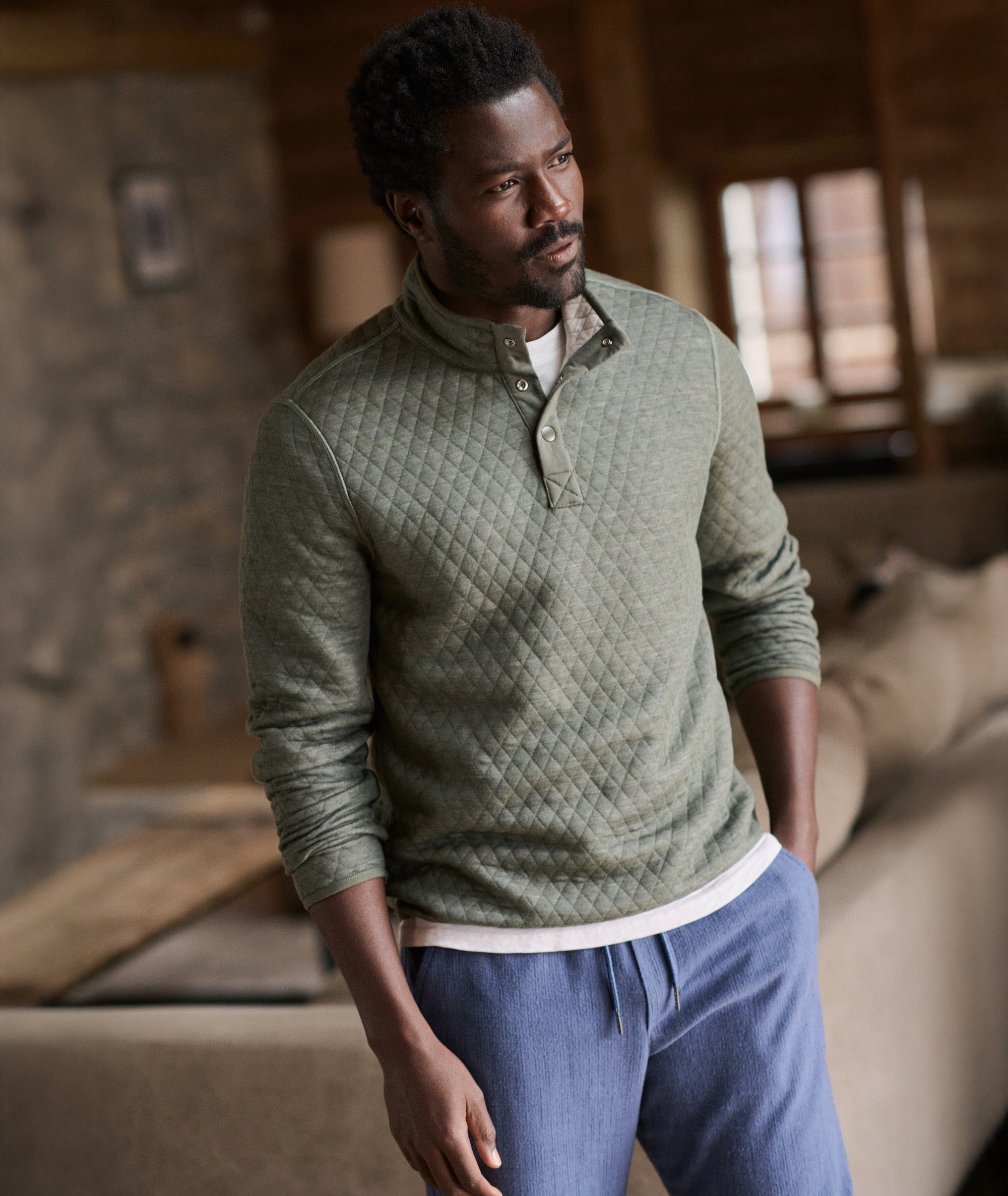 Corbet Quilted Reversible Pullover - Oatmeal/Olive