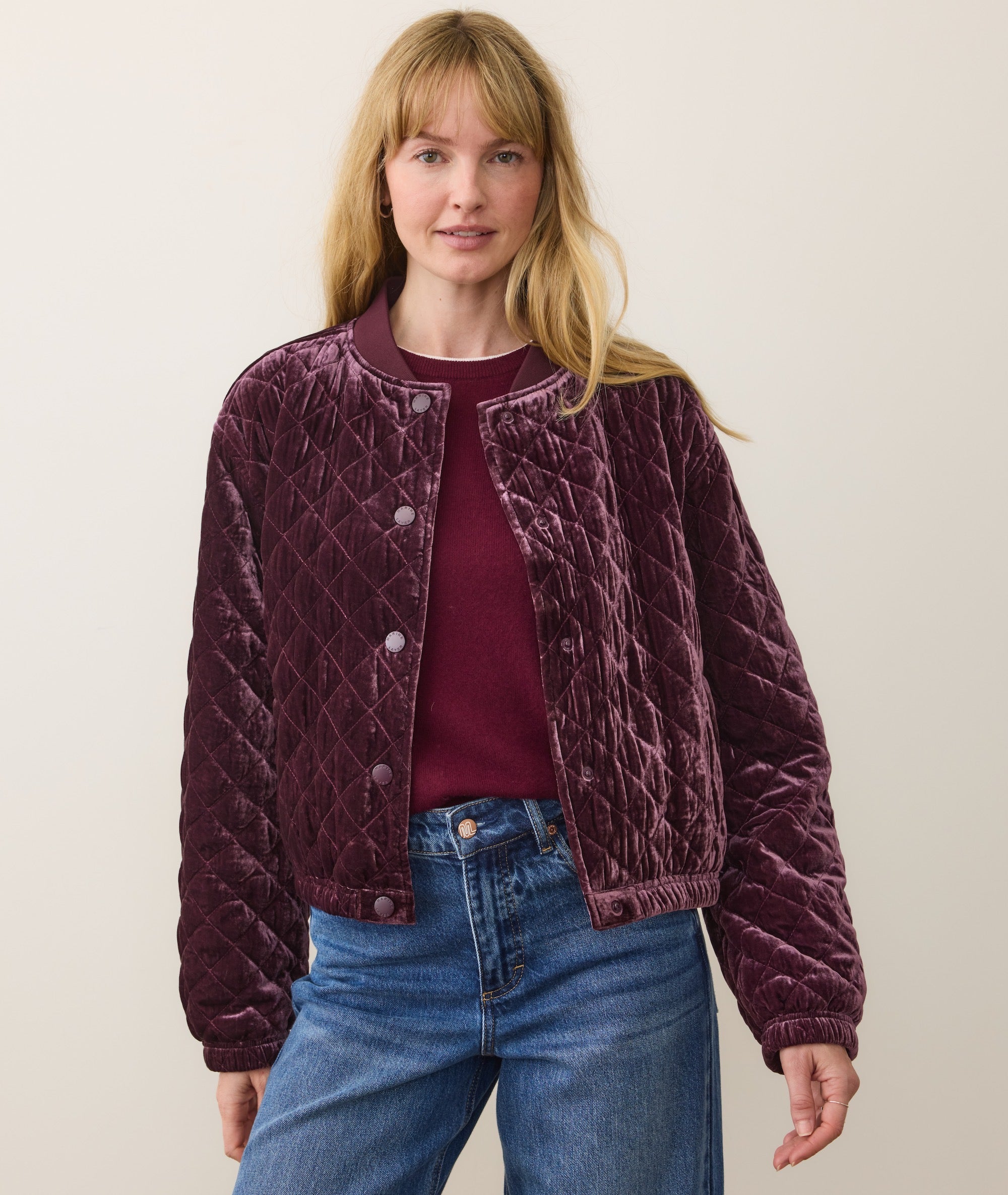 Anita Velvet Quilted Bomber - Fig